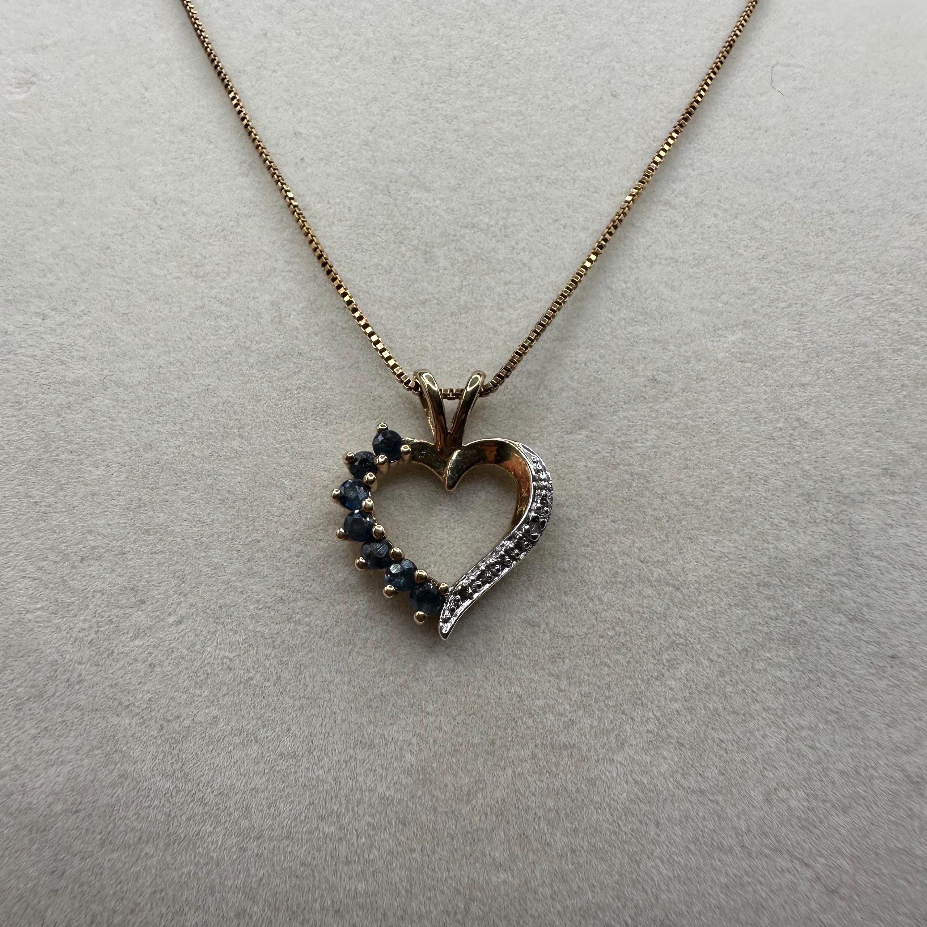 Vermeil Gold Heart Pendant Necklace, Blue Sapphire & Diamond, Sterling Silver 18"