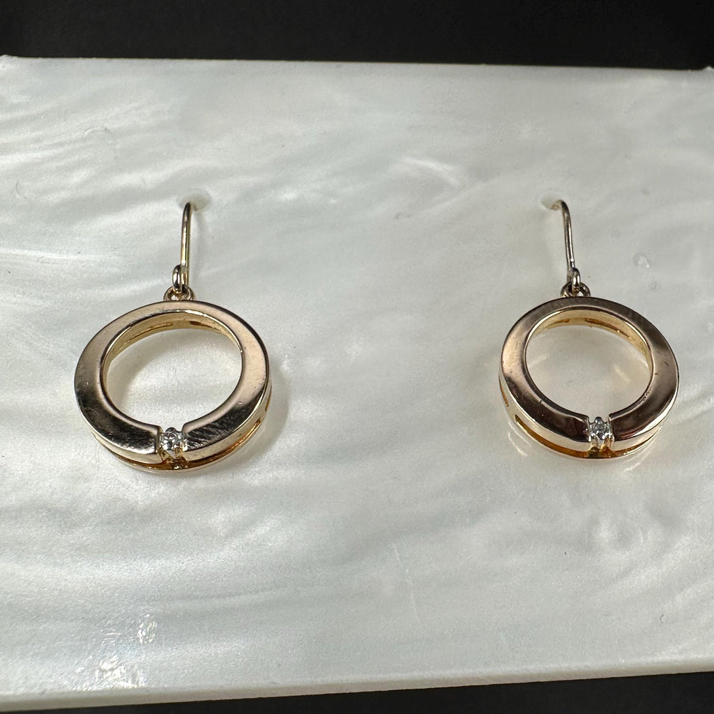 Vermeil Gold and Sterling Silver 925 with Diamond Accent Dangle Drop Circle Earrings