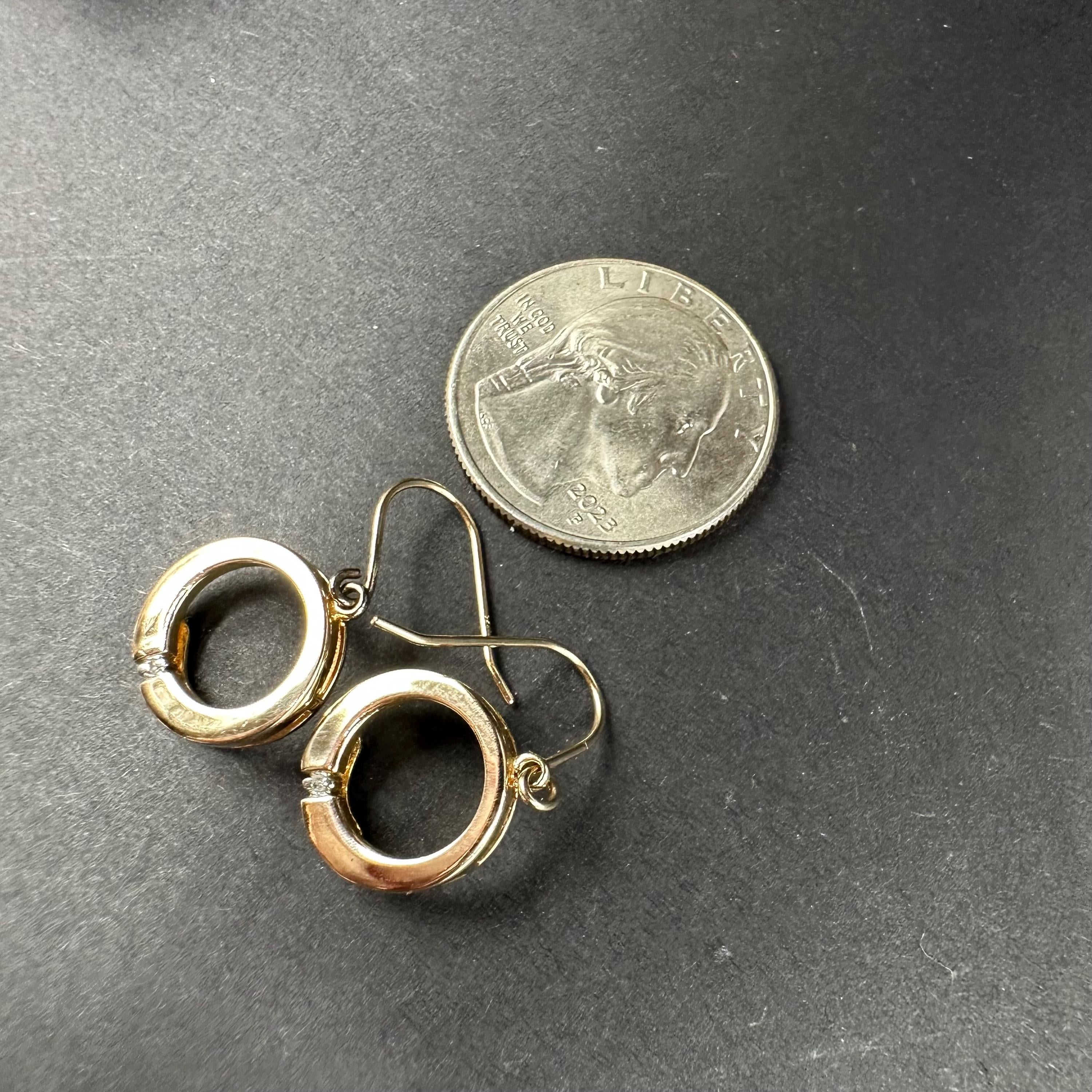 Vermeil Gold and Sterling Silver 925 with Diamond Accent Dangle Drop Circle Earrings