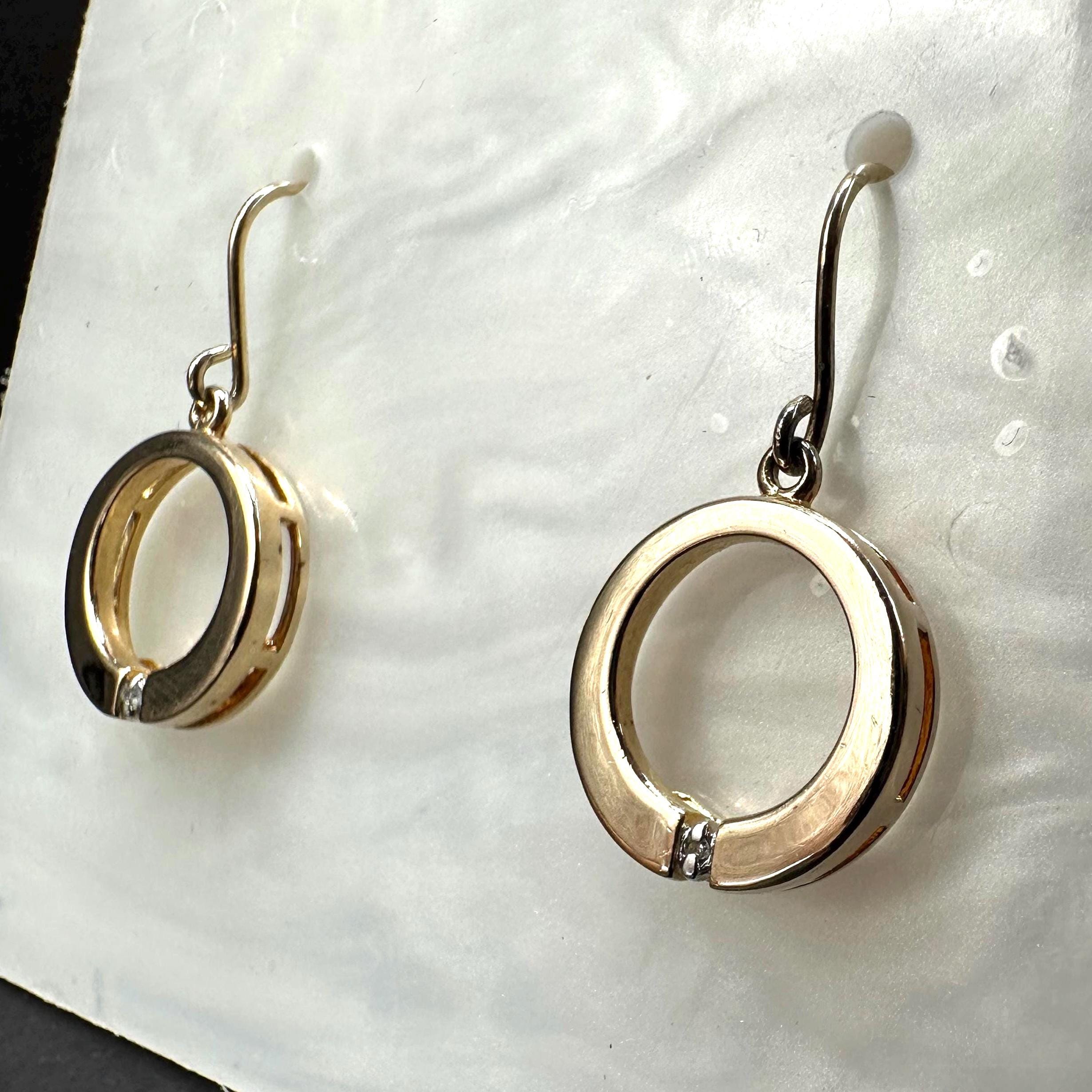 Vermeil Gold and Sterling Silver 925 with Diamond Accent Dangle Drop Circle Earrings