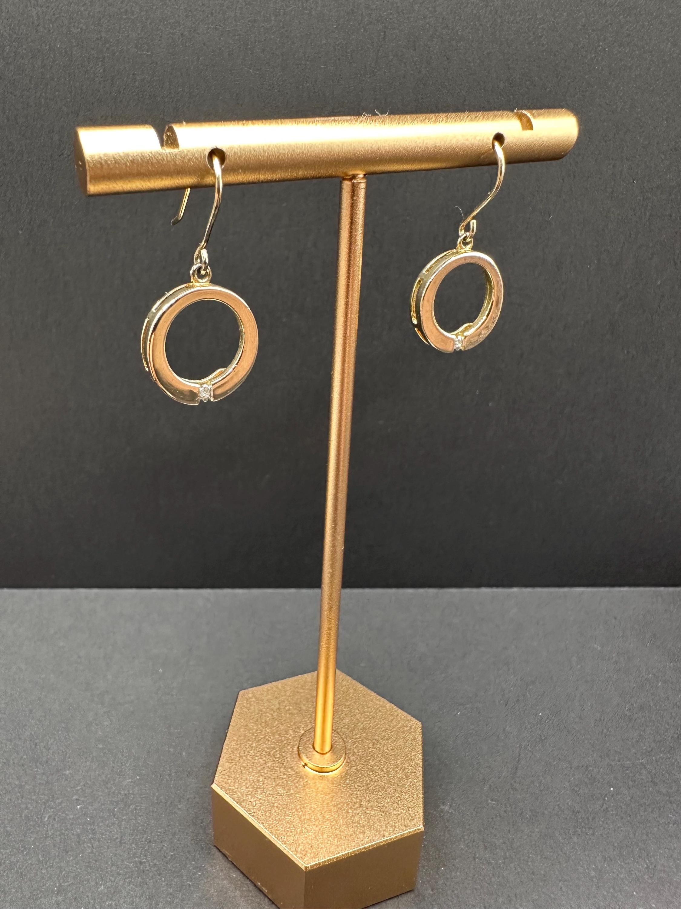 Vermeil Gold and Sterling Silver 925 with Diamond Accent Dangle Drop Circle Earrings
