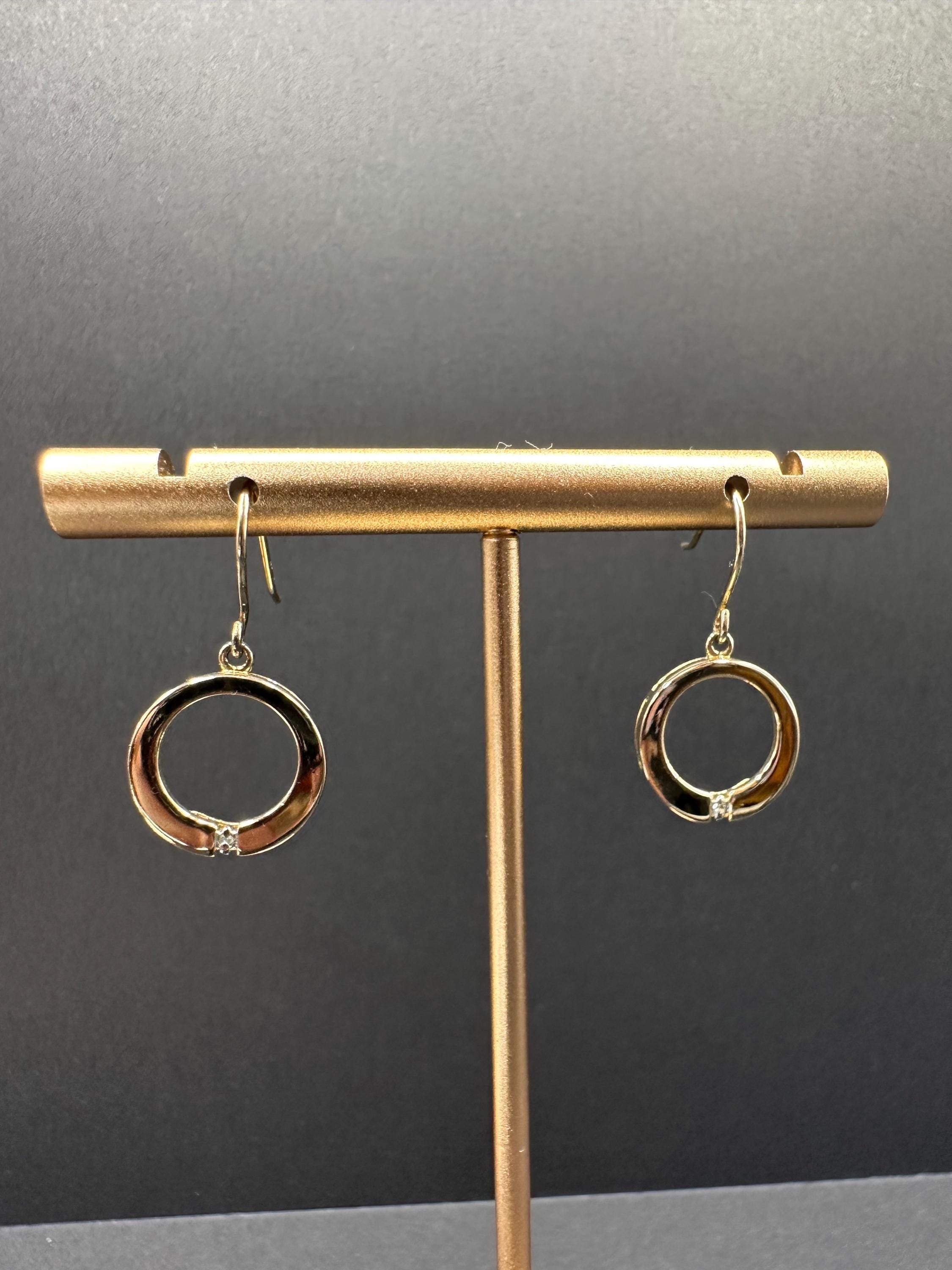 Vermeil Gold and Sterling Silver 925 with Diamond Accent Dangle Drop Circle Earrings