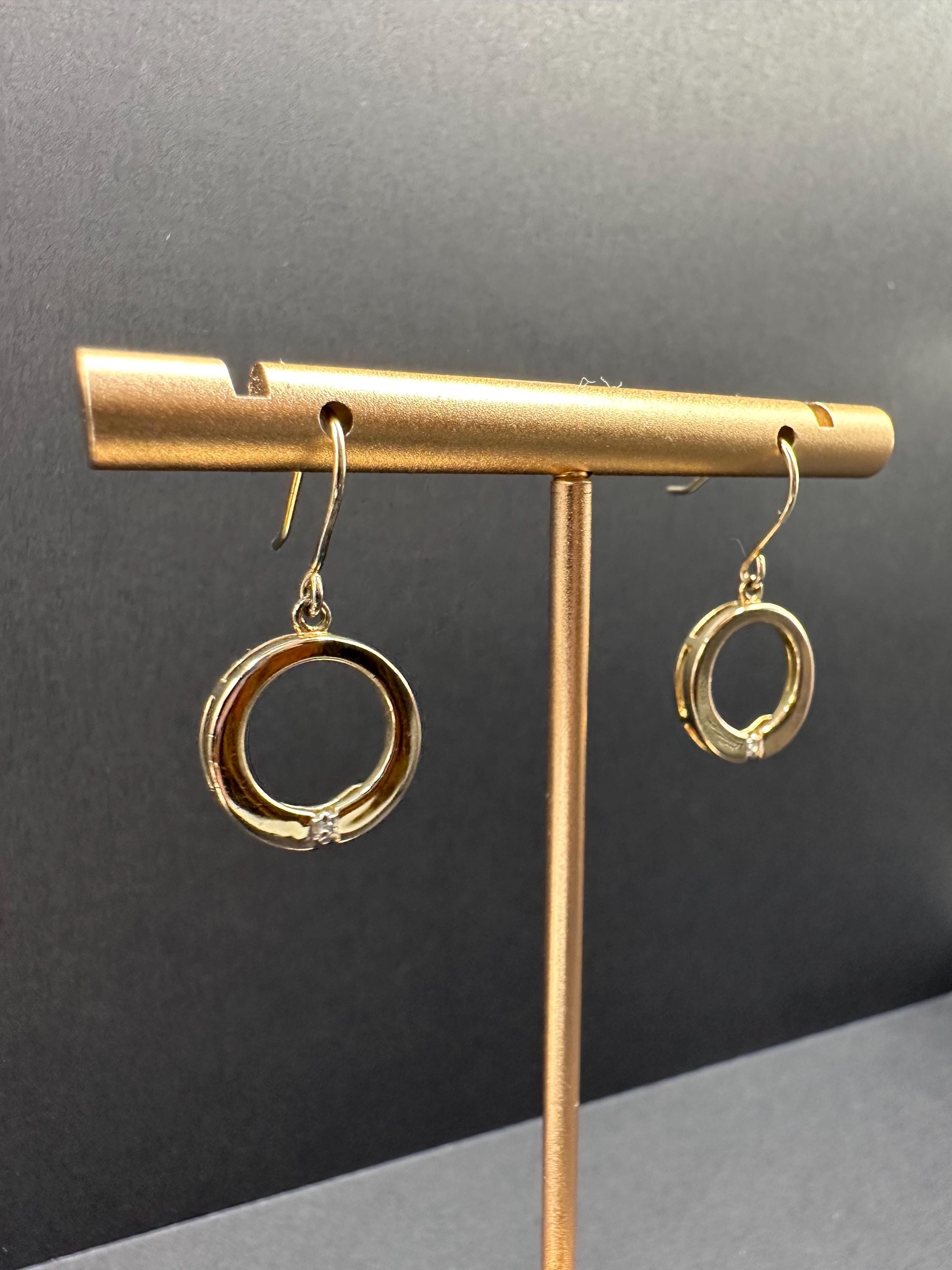 Vermeil Gold and Sterling Silver 925 with Diamond Accent Dangle Drop Circle Earrings