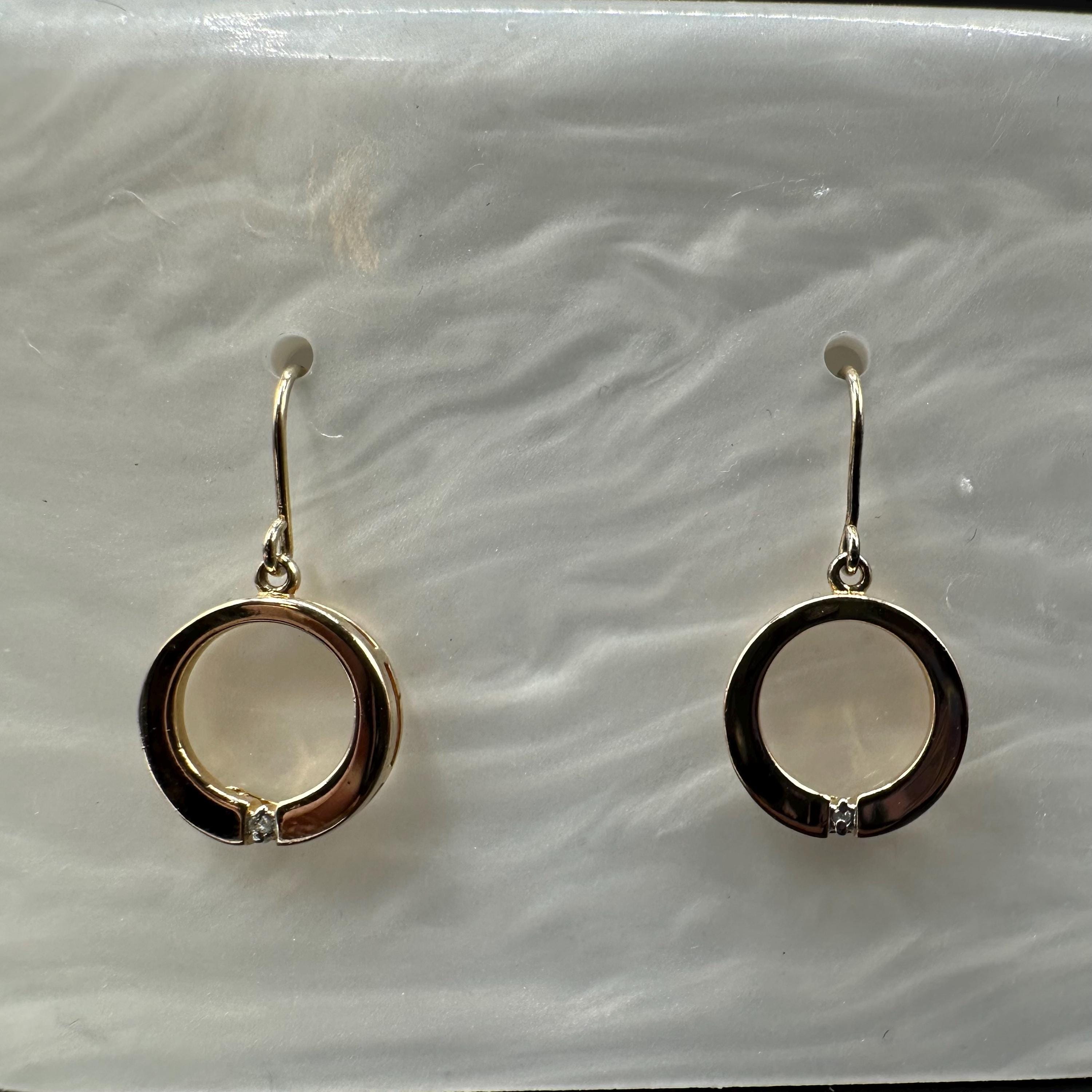 Vermeil Gold and Sterling Silver 925 with Diamond Accent Dangle Drop Circle Earrings