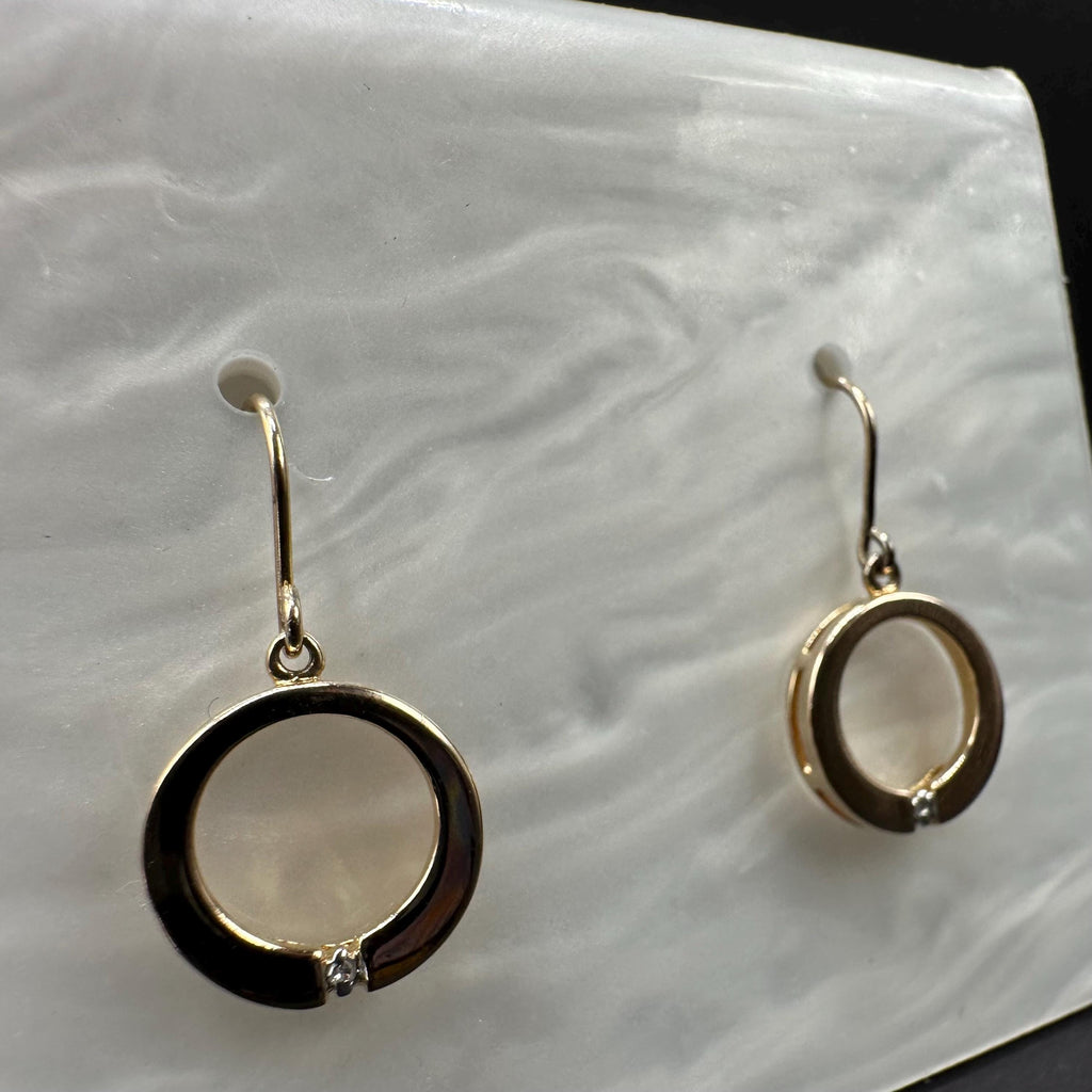 Vermeil Gold and Sterling Silver 925 with Diamond Accent Dangle Drop Circle Earrings