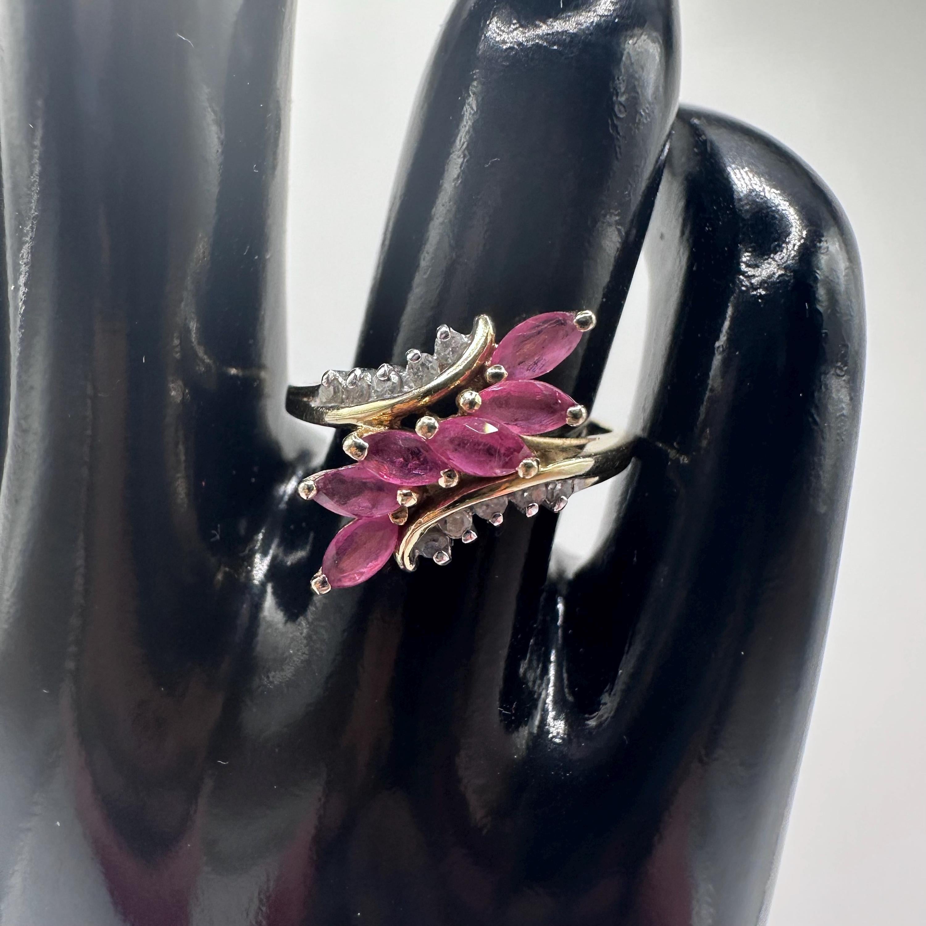 Vintage 10KP Gold Ruby and Diamond Ring Size 6.5