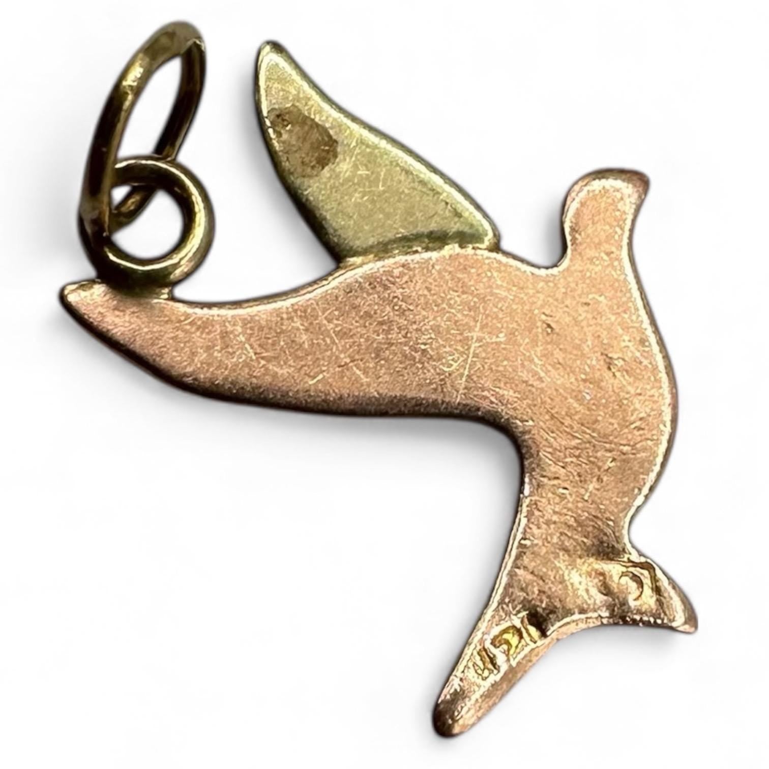 Vintage 12K Gold Dove Pendant, Two-Tone Bird Charm