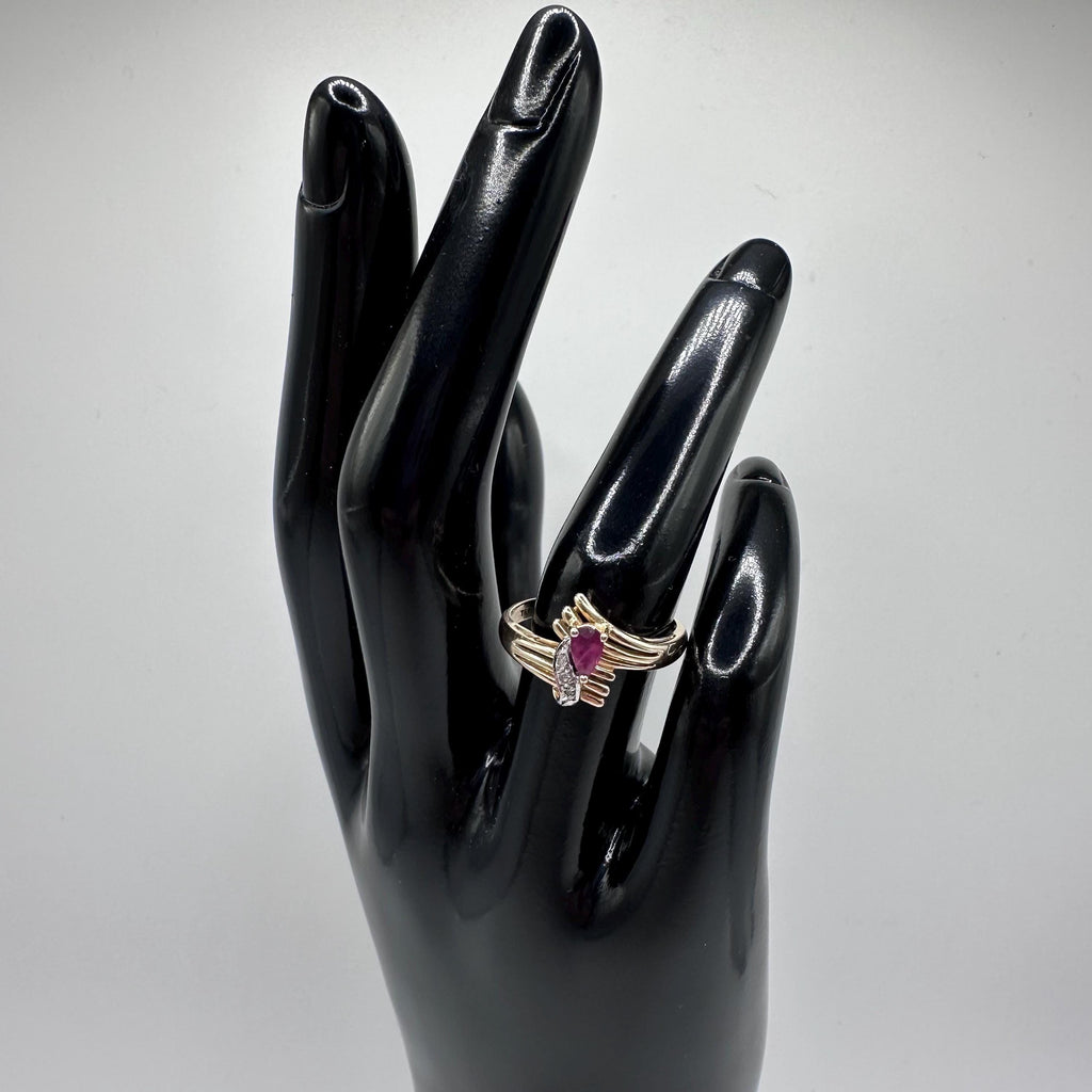Vintage 14KP Solid Gold Ruby and Diamond Ring Size 7.25