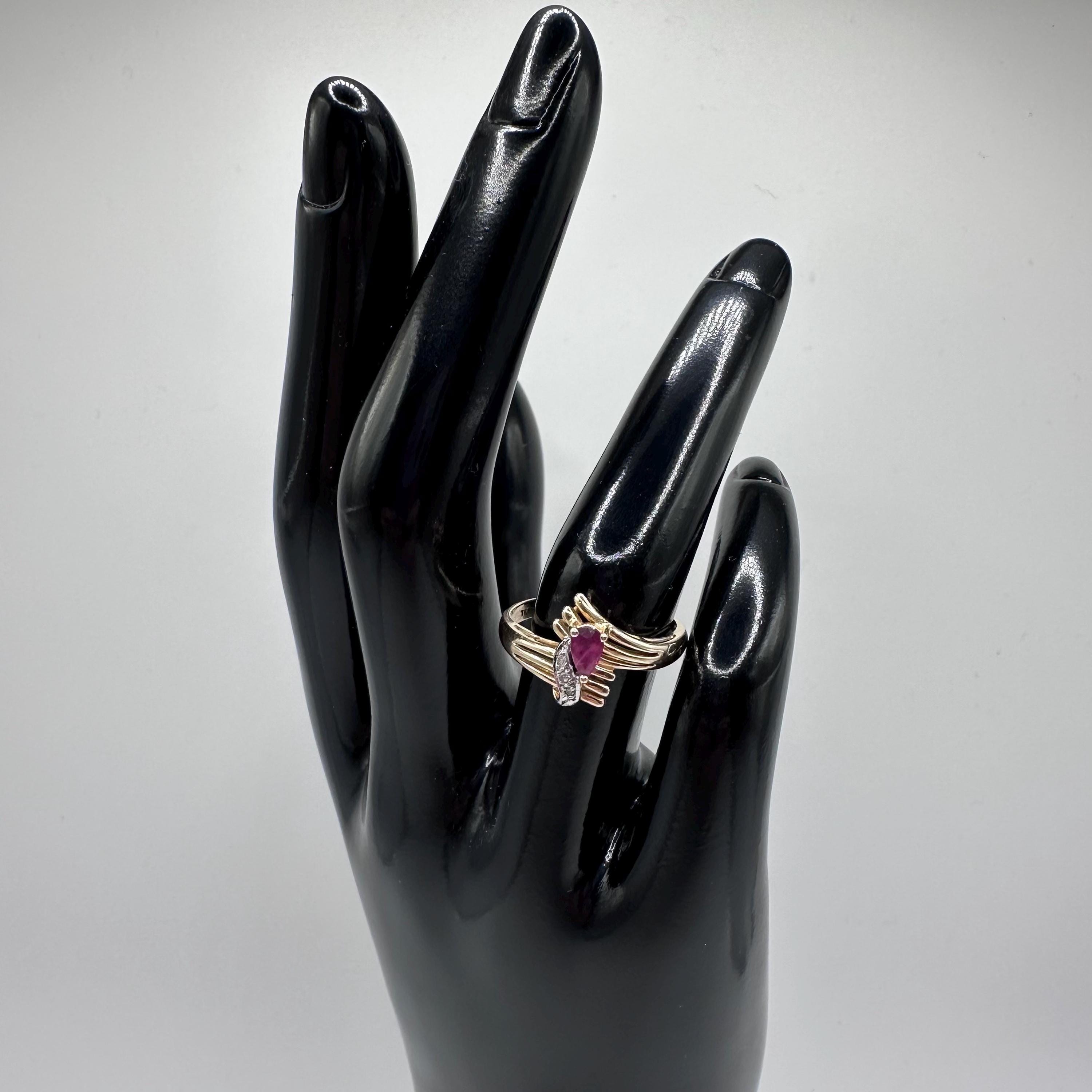 Vintage 14KP Solid Gold Ruby and Diamond Ring Size 7.25