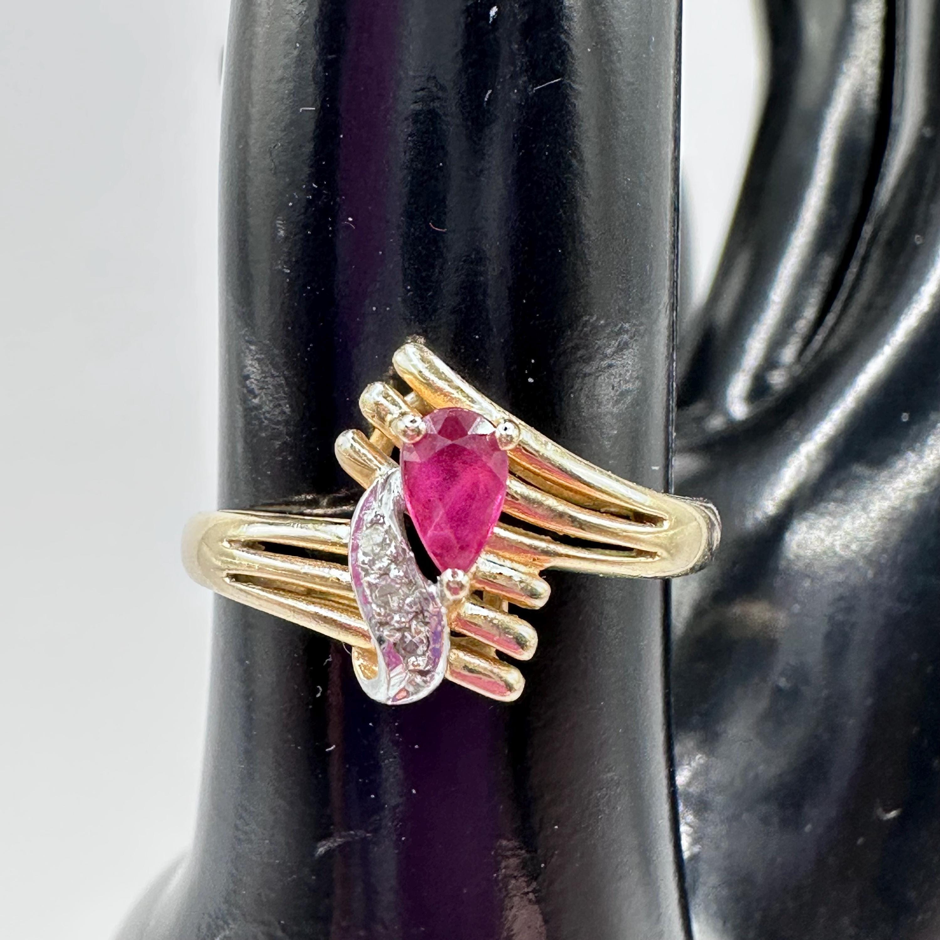 Vintage 14KP Solid Gold Ruby and Diamond Ring Size 7.25