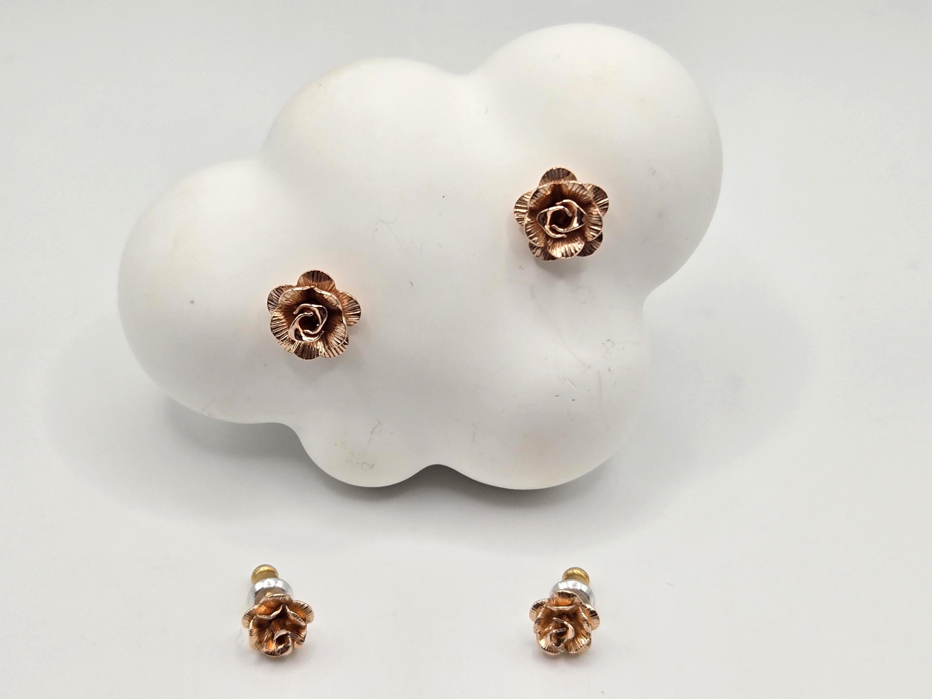 Vintage 14K Gold-Filled Rose Stud Earrings - Sterling Silver Two-Pair Set