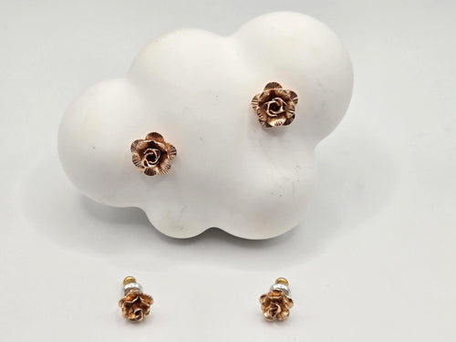 Vintage 14K Gold-Filled Rose Stud Earrings - Sterling Silver Two-Pair Set