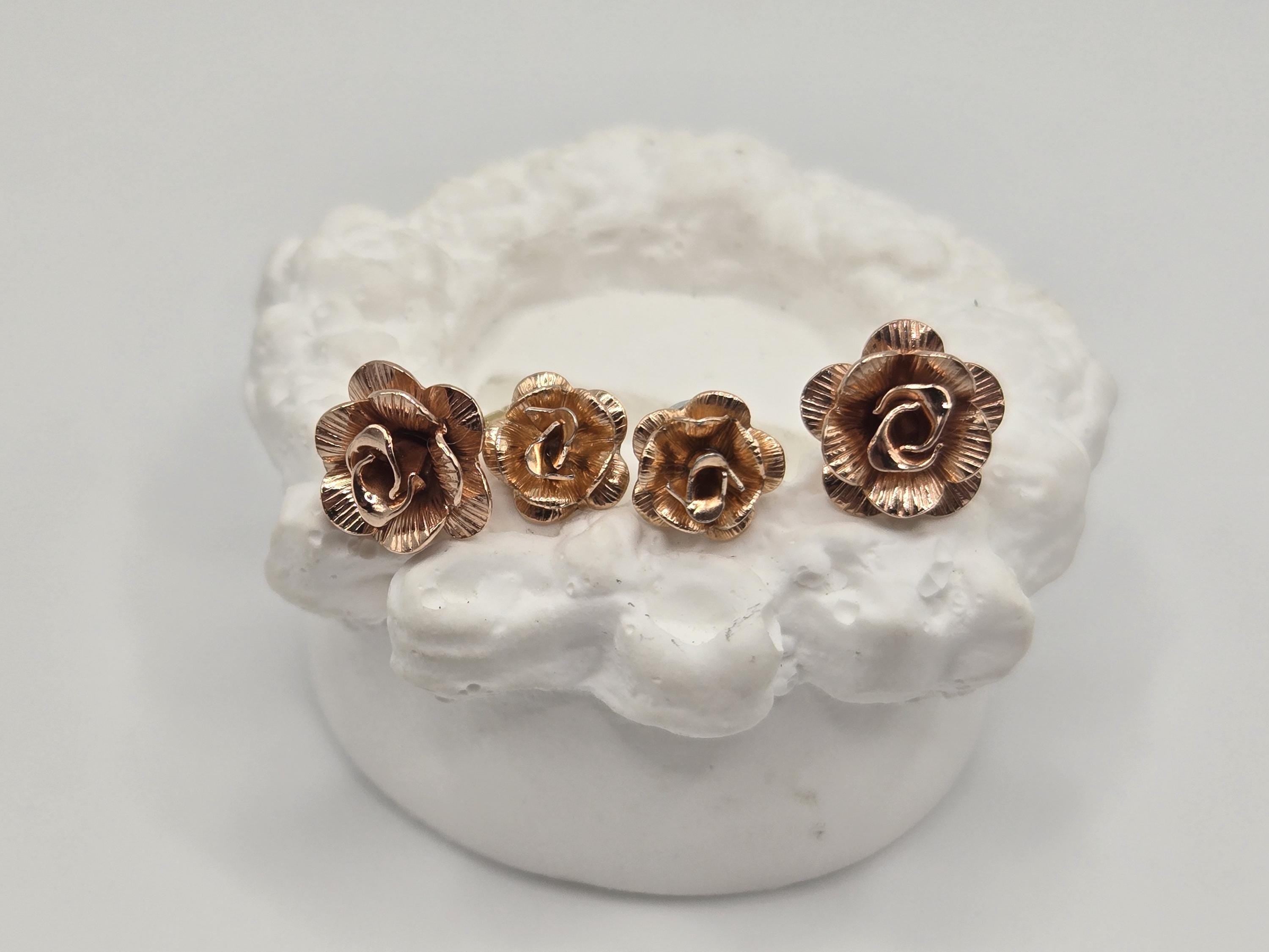 Vintage 14K Gold-Filled Rose Stud Earrings - Sterling Silver Two-Pair Set