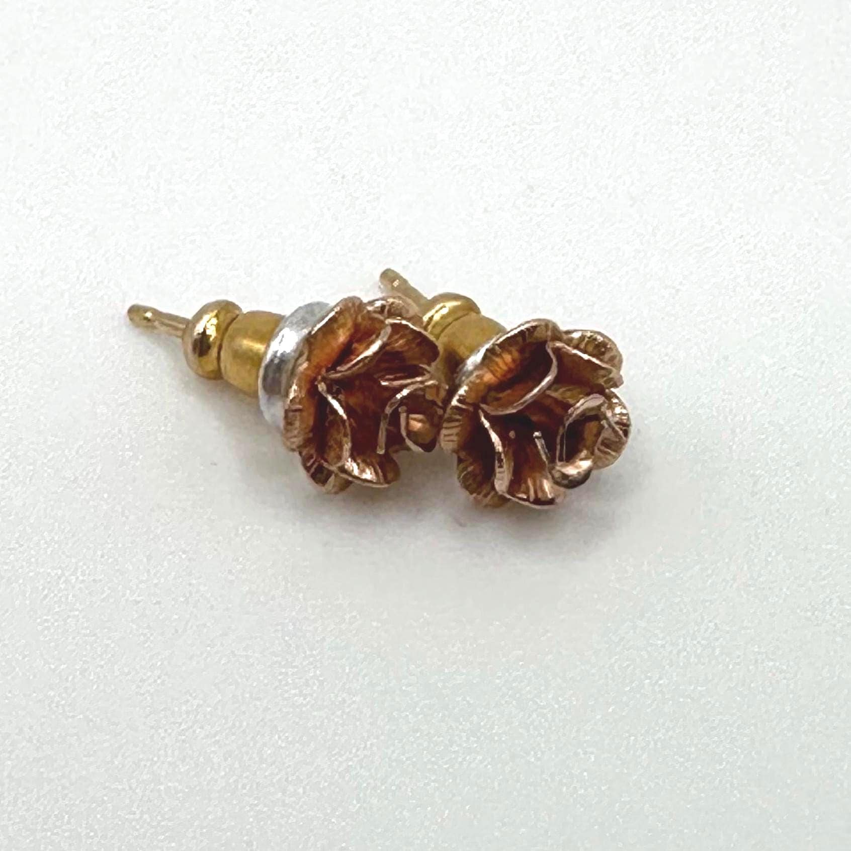 Vintage 14K Gold-Filled Rose Stud Earrings - Sterling Silver Two-Pair Set