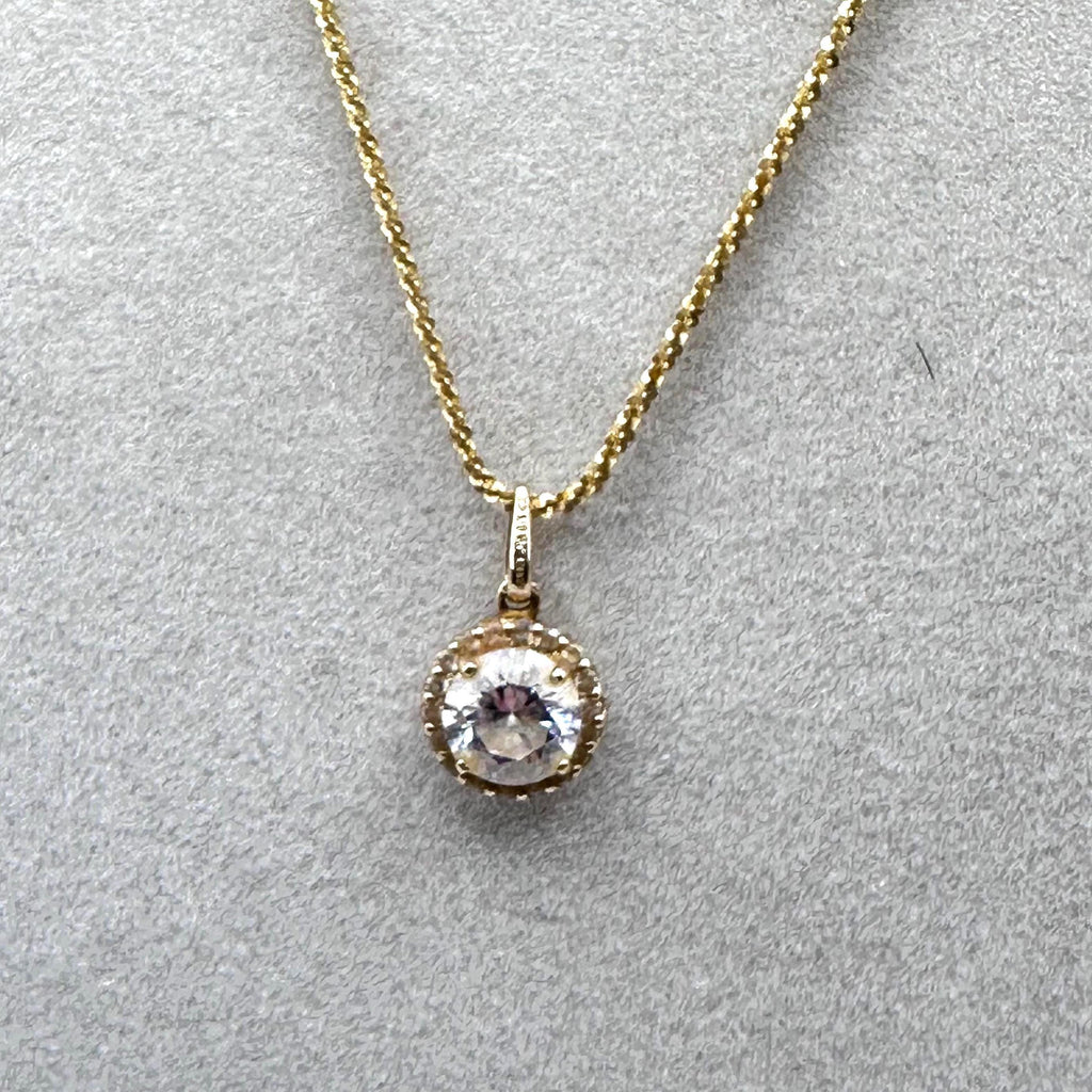Vintage 14K Gold CZ Pendant Necklace, 18"