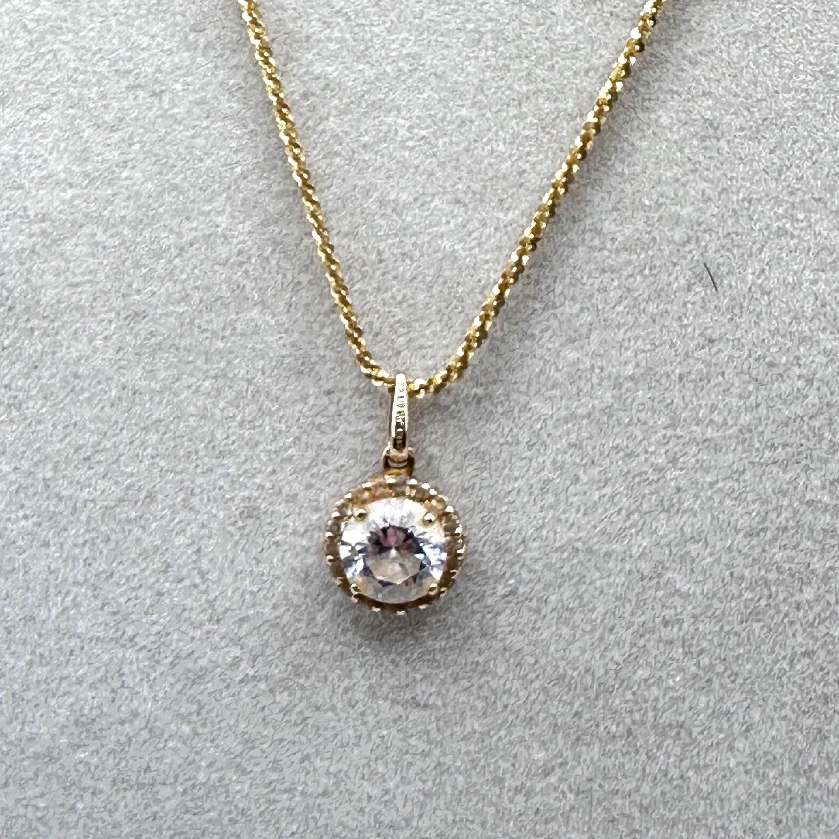 Vintage 14K Gold CZ Pendant Necklace, 18"