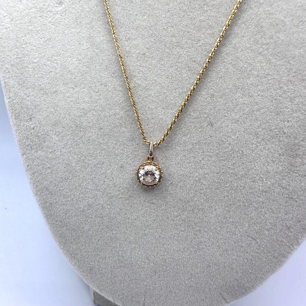 Vintage 14K Gold CZ Pendant Necklace, 18"