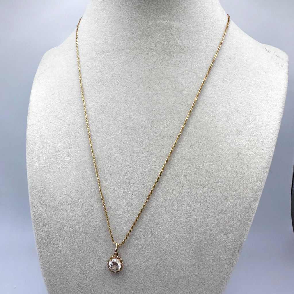 Vintage 14K Gold CZ Pendant Necklace, 18"