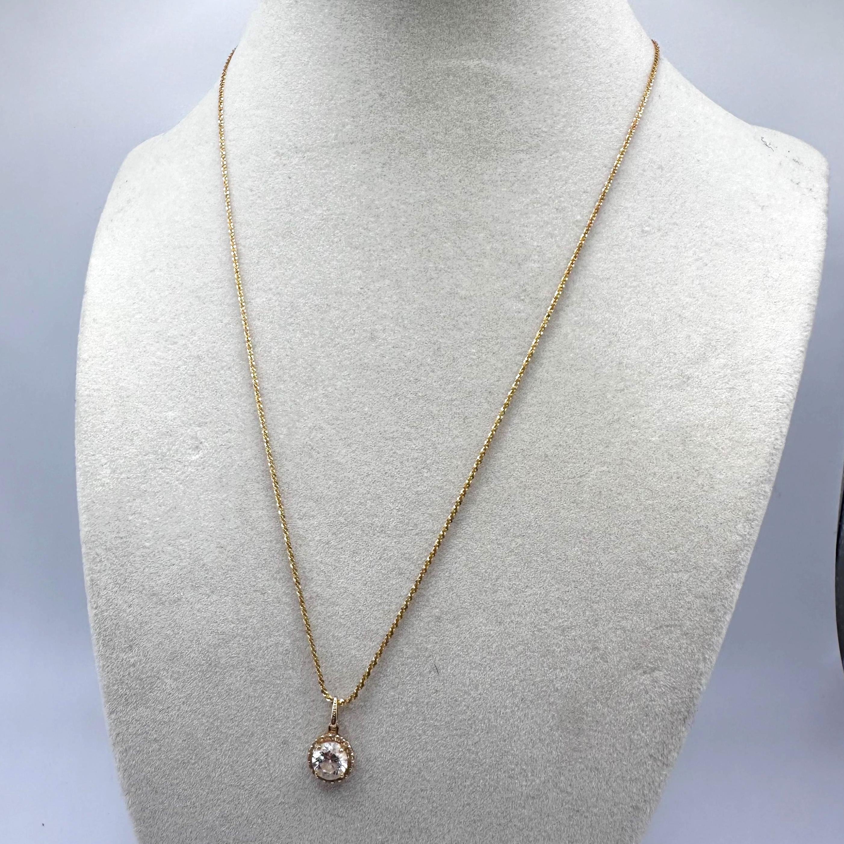 Vintage 14K Gold CZ Pendant Necklace, 18"