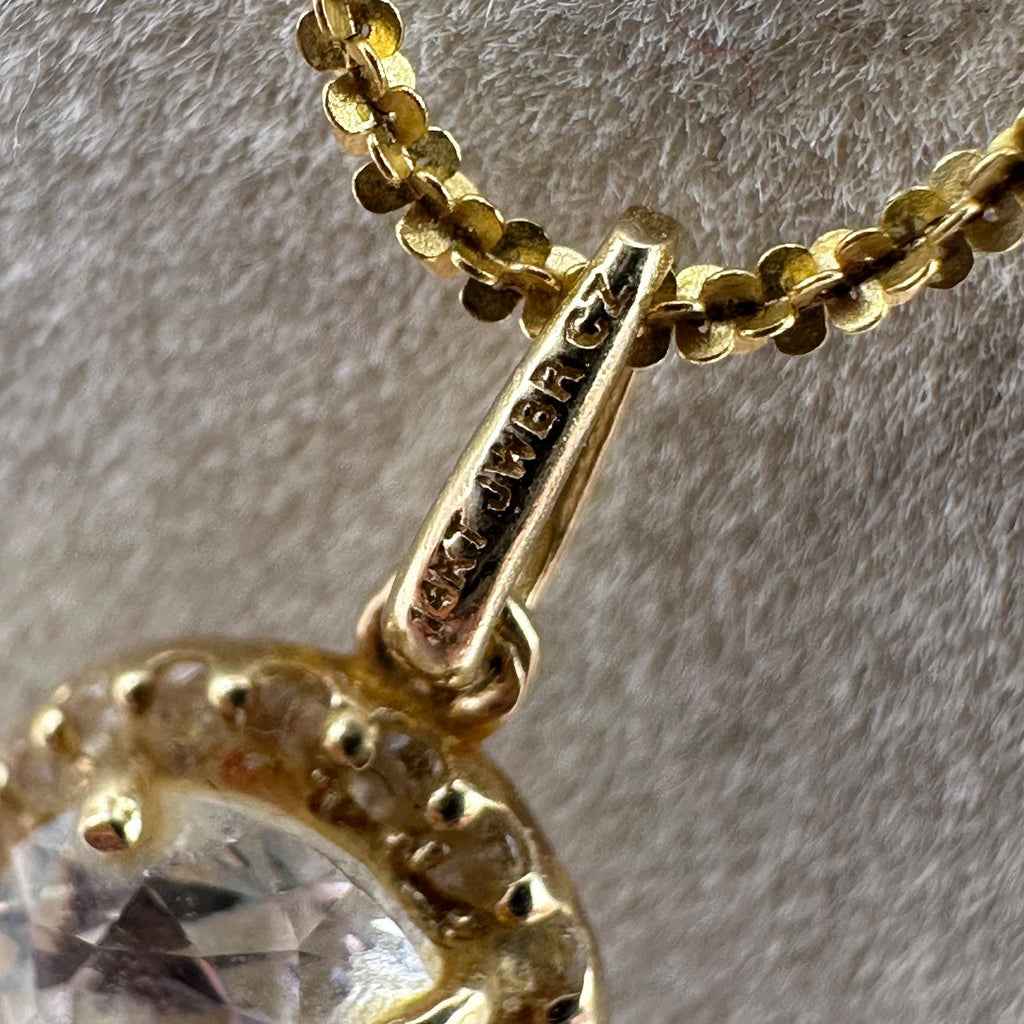 Vintage 14K Gold CZ Pendant Necklace, 18"