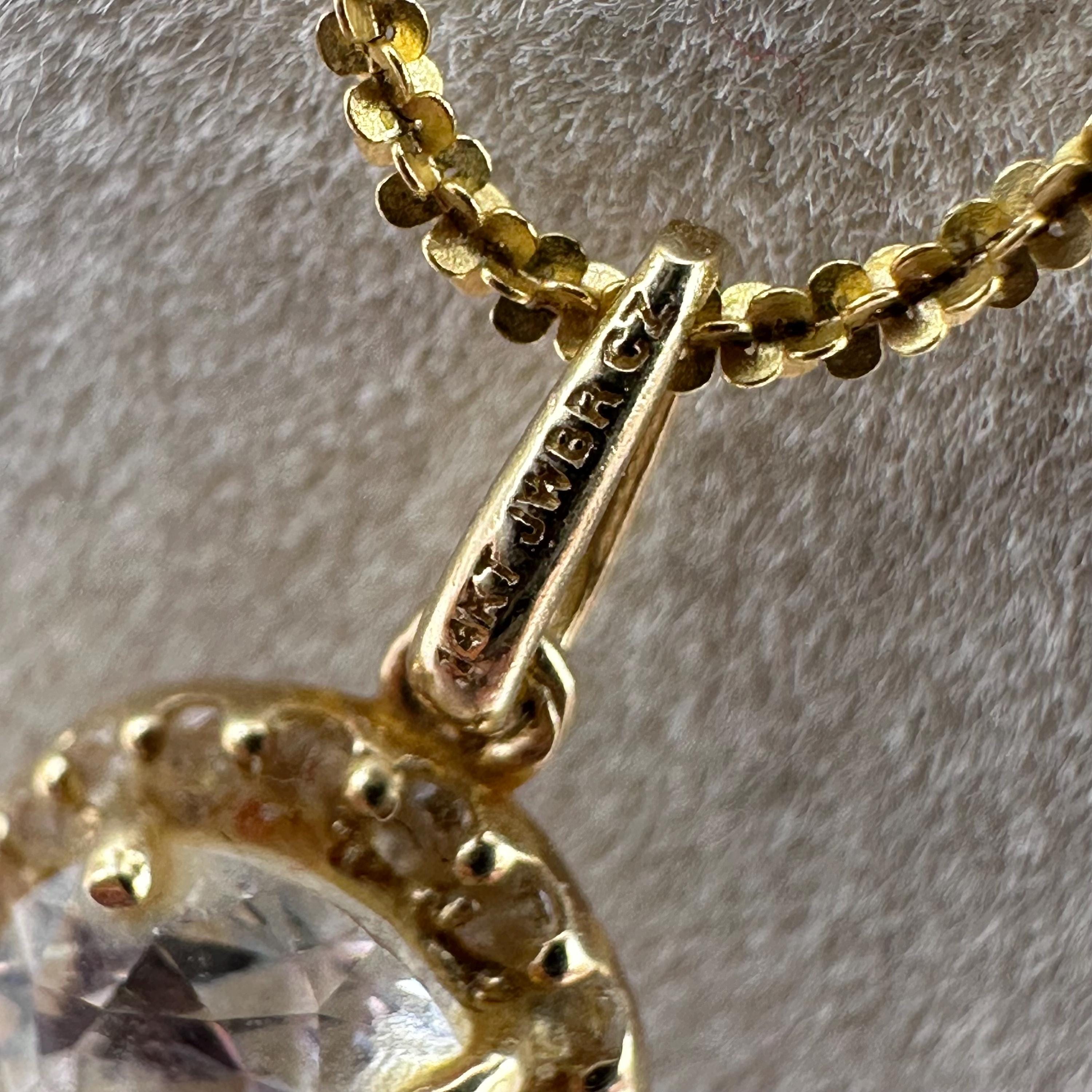 Vintage 14K Gold CZ Pendant Necklace, 18"