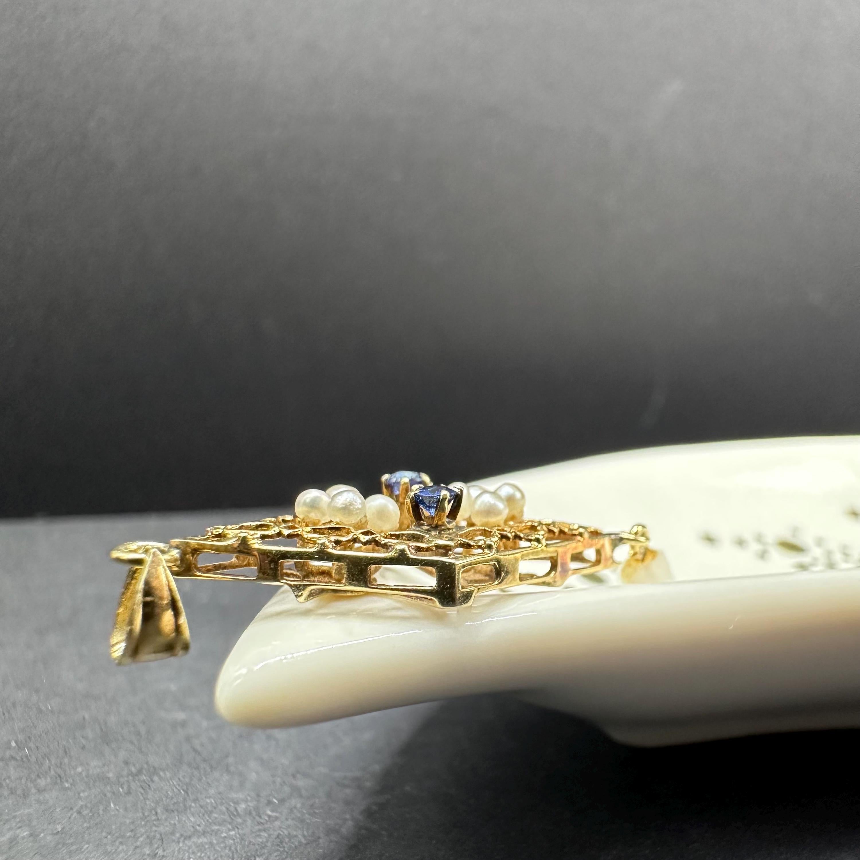 Vintage 14K Gold Edwardian Pearl and Sapphire Victorian Style Lavalier Pendant