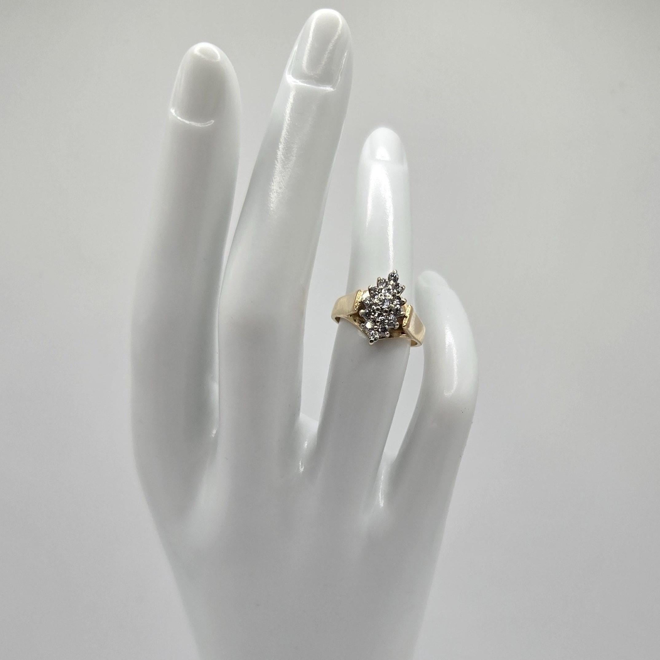 Vintage 14K Gold Ring with .48 Carat Total Weight Diamond Cluster Ring Size 5.25