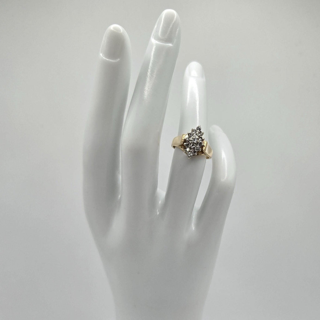 Vintage 14K Gold Ring with .48 Carat Total Weight Diamond Cluster Ring Size 5.25
