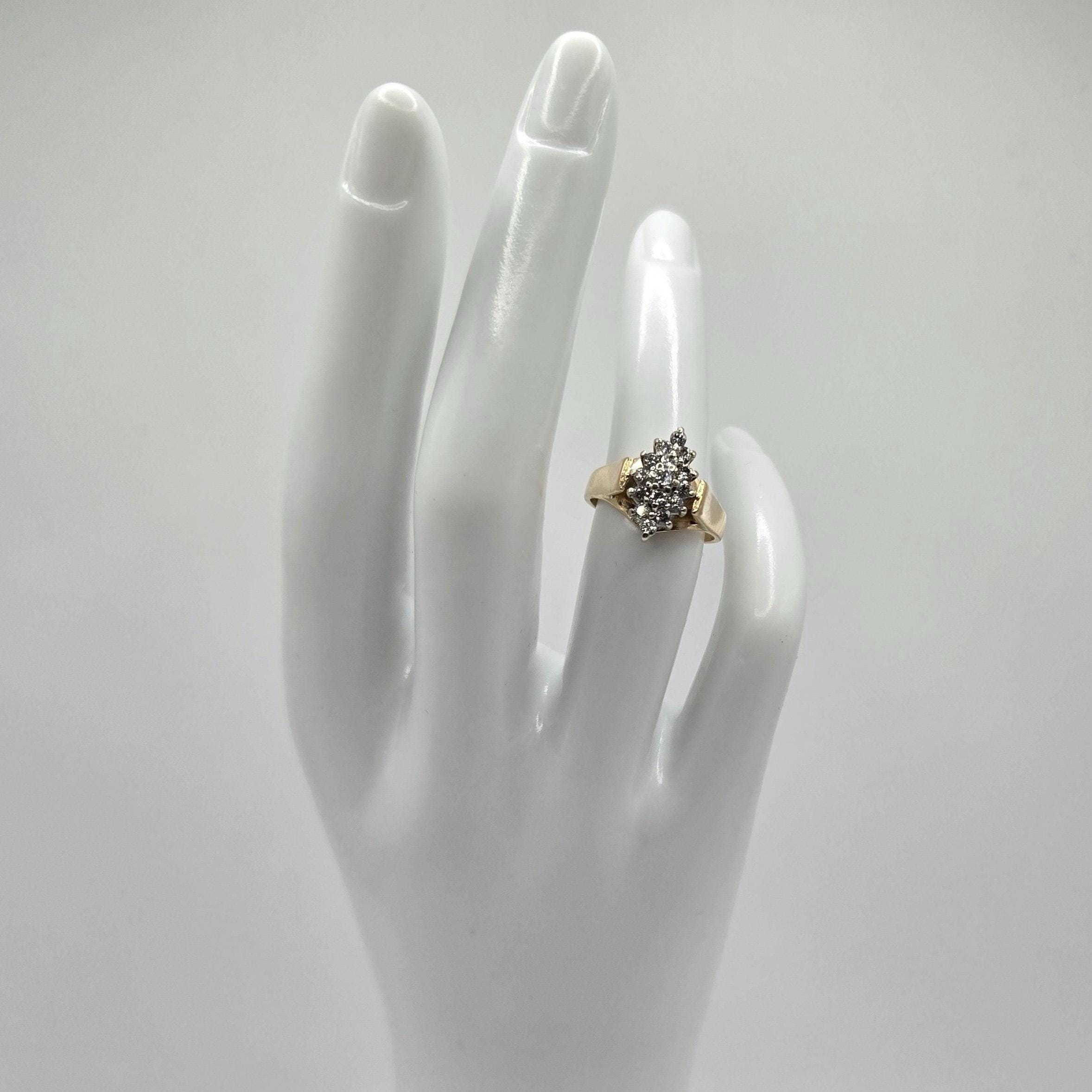 Vintage 14K Gold Ring with .48 Carat Total Weight Diamond Cluster Ring Size 5.25