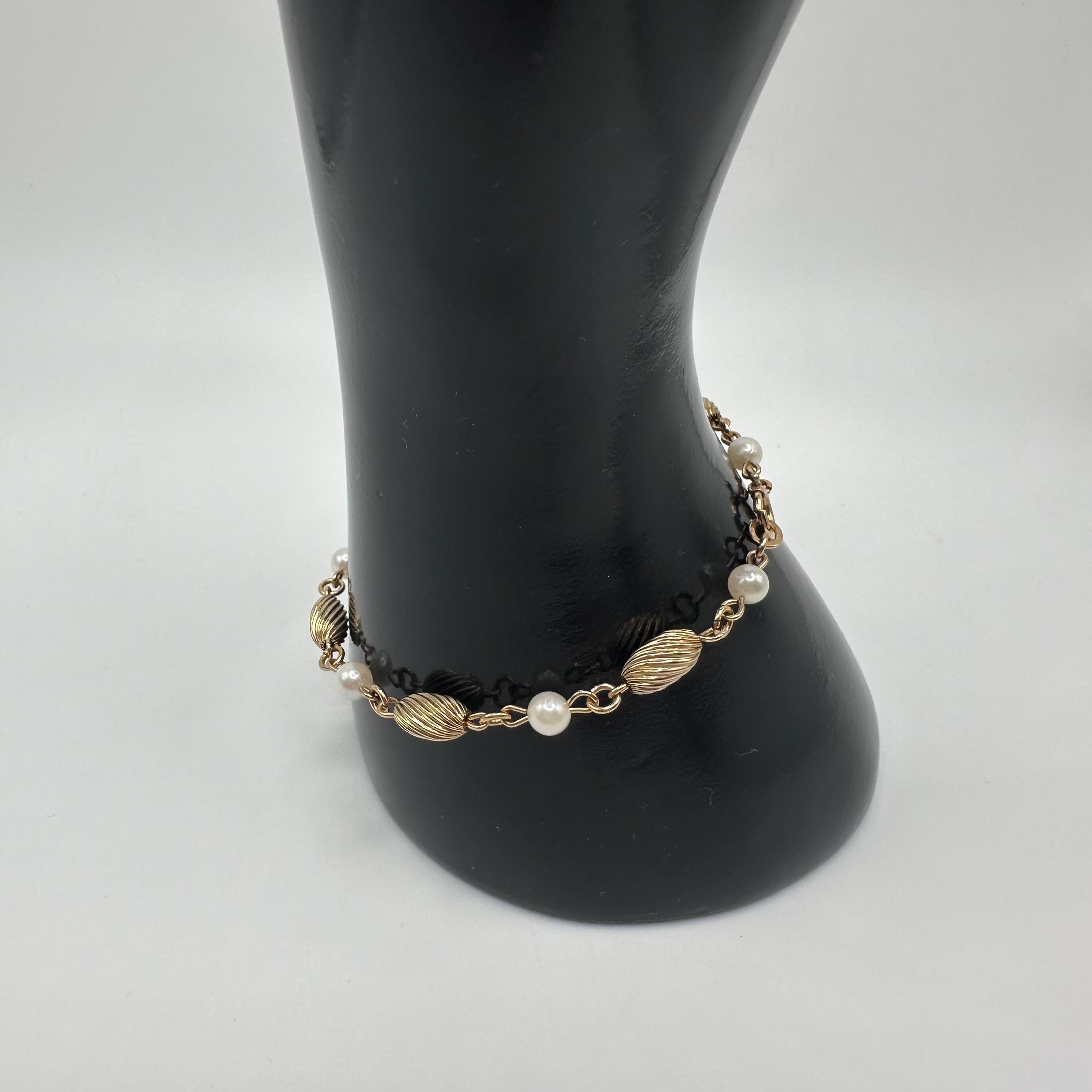Vintage 14K Gold and Pearl Bracelet 7”