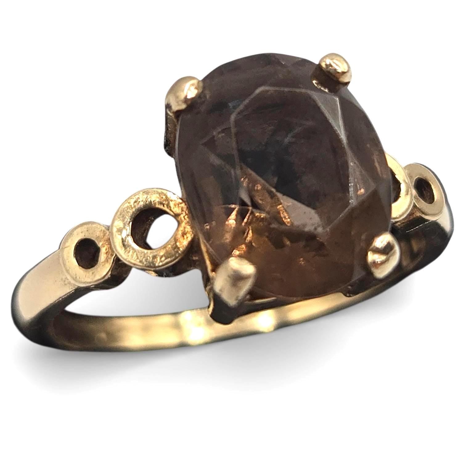 Vintage 14K Gold with Oval Smoky Topaz Stone Size 6.25