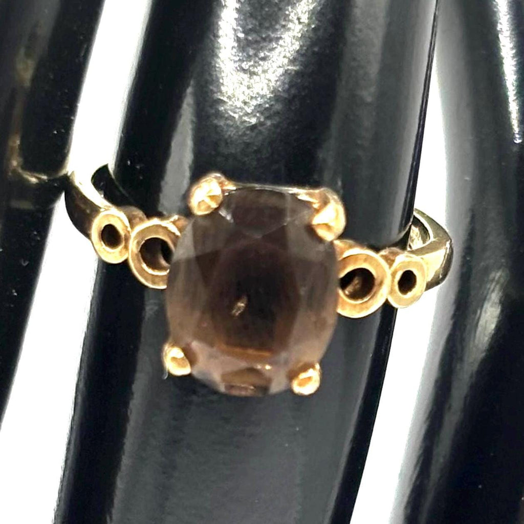Vintage 14K Gold with Oval Smoky Topaz Stone Size 6.25