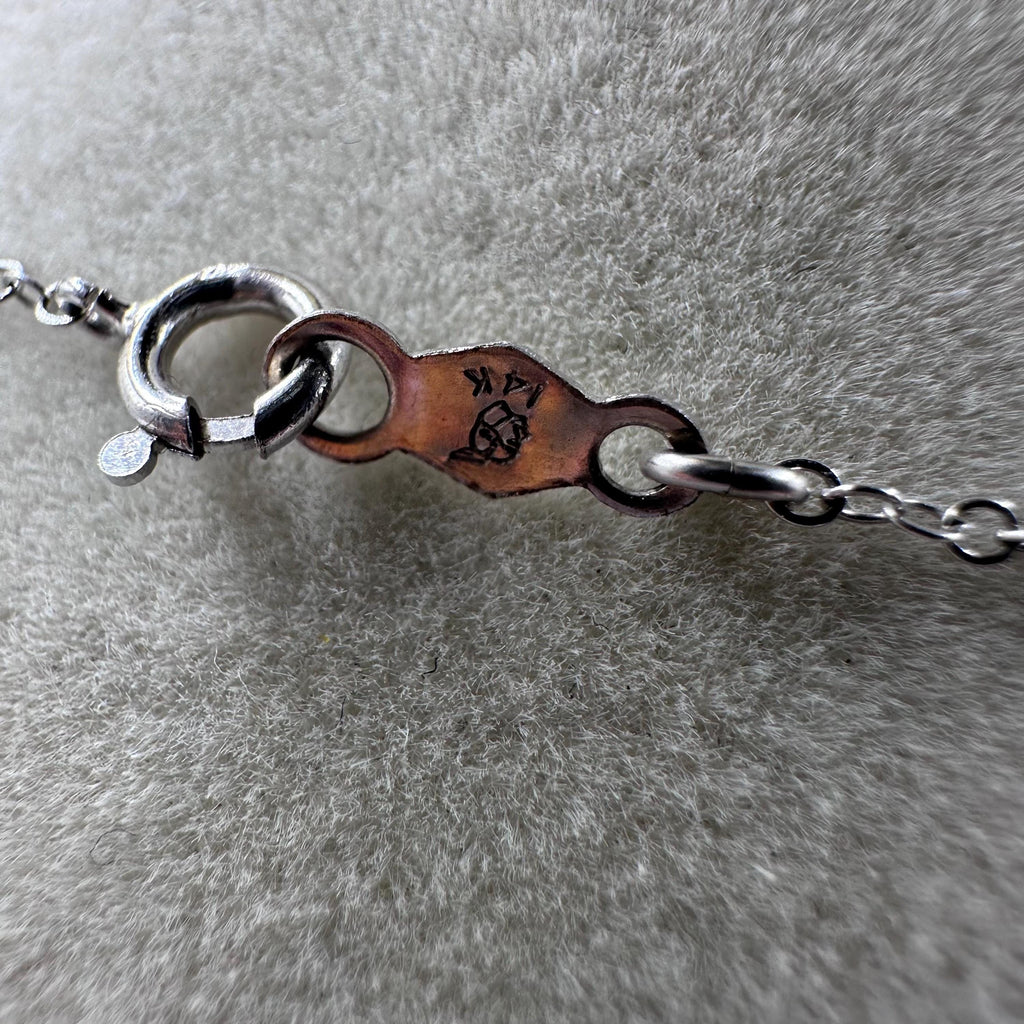 Vintage 14K White Gold Necklace with Pearl and Diamond 14K Pendant 15 Inches Long