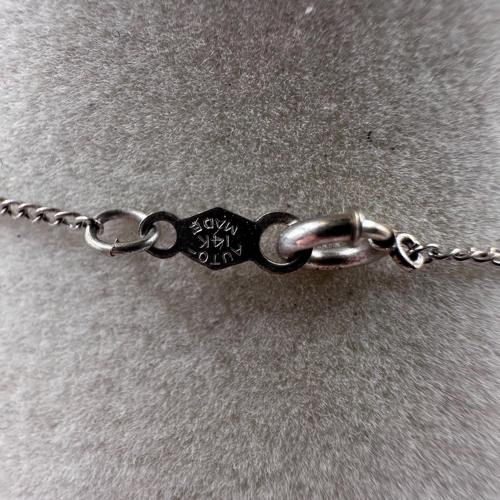 Vintage 14K White Gold Pearl Necklace with Diamond Pendant - 15 Inch