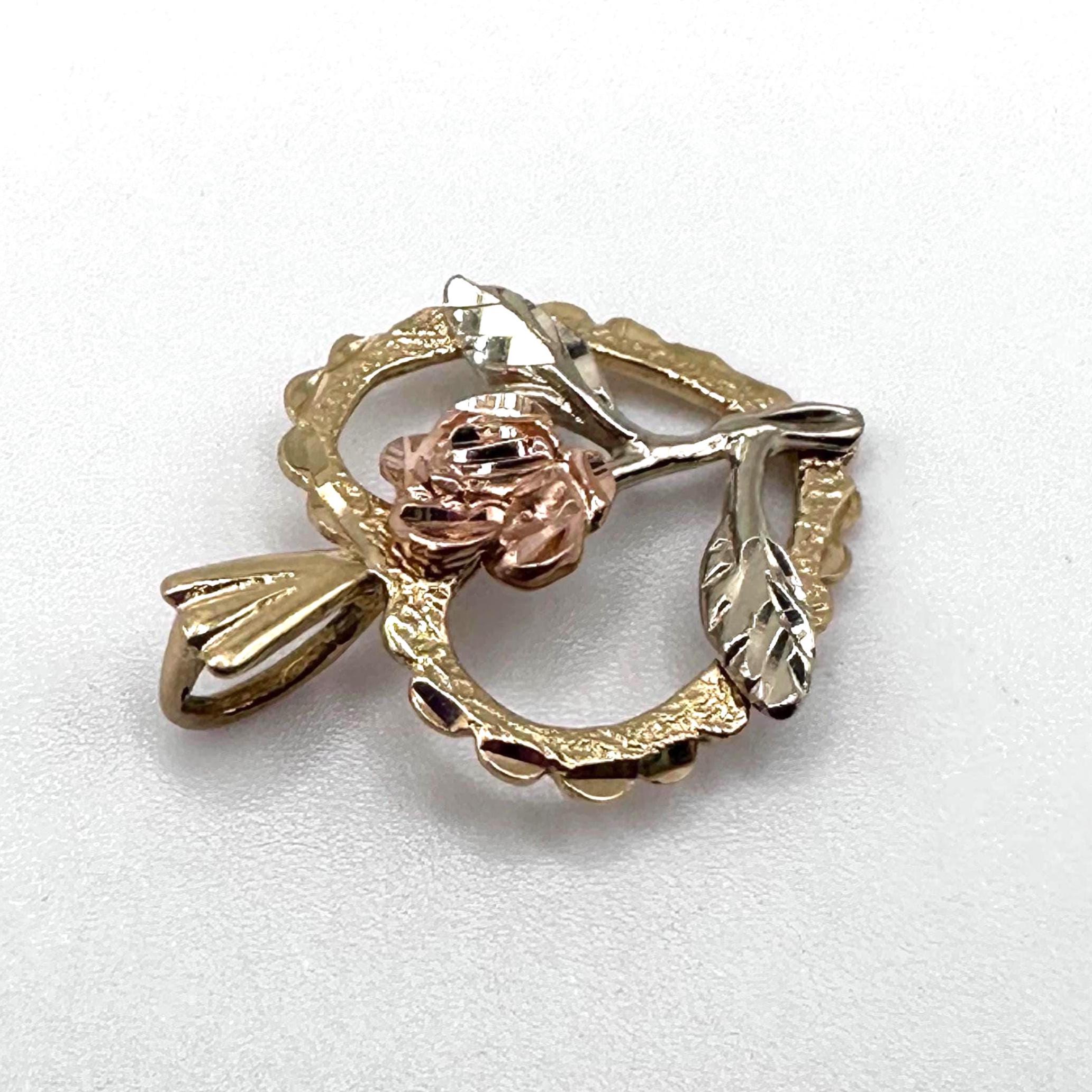 Vintage Black Hills Gold 14K Tri Color Rose Pendant RARE