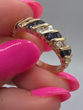 Vintage EFFY BH solid 14K yellow gold ring with dark blue topaz and diamonds, size 6