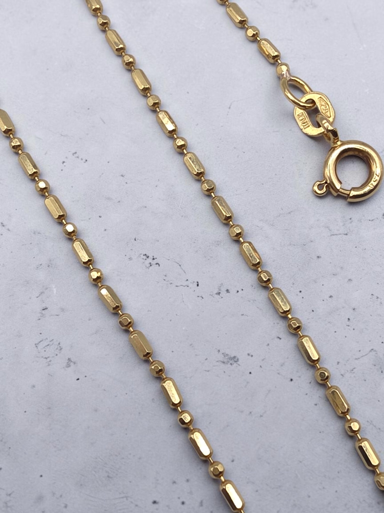Vintage Giovanni Balestra solid 18K yellow gold 1.4mm bar and bead chain necklace from Italy