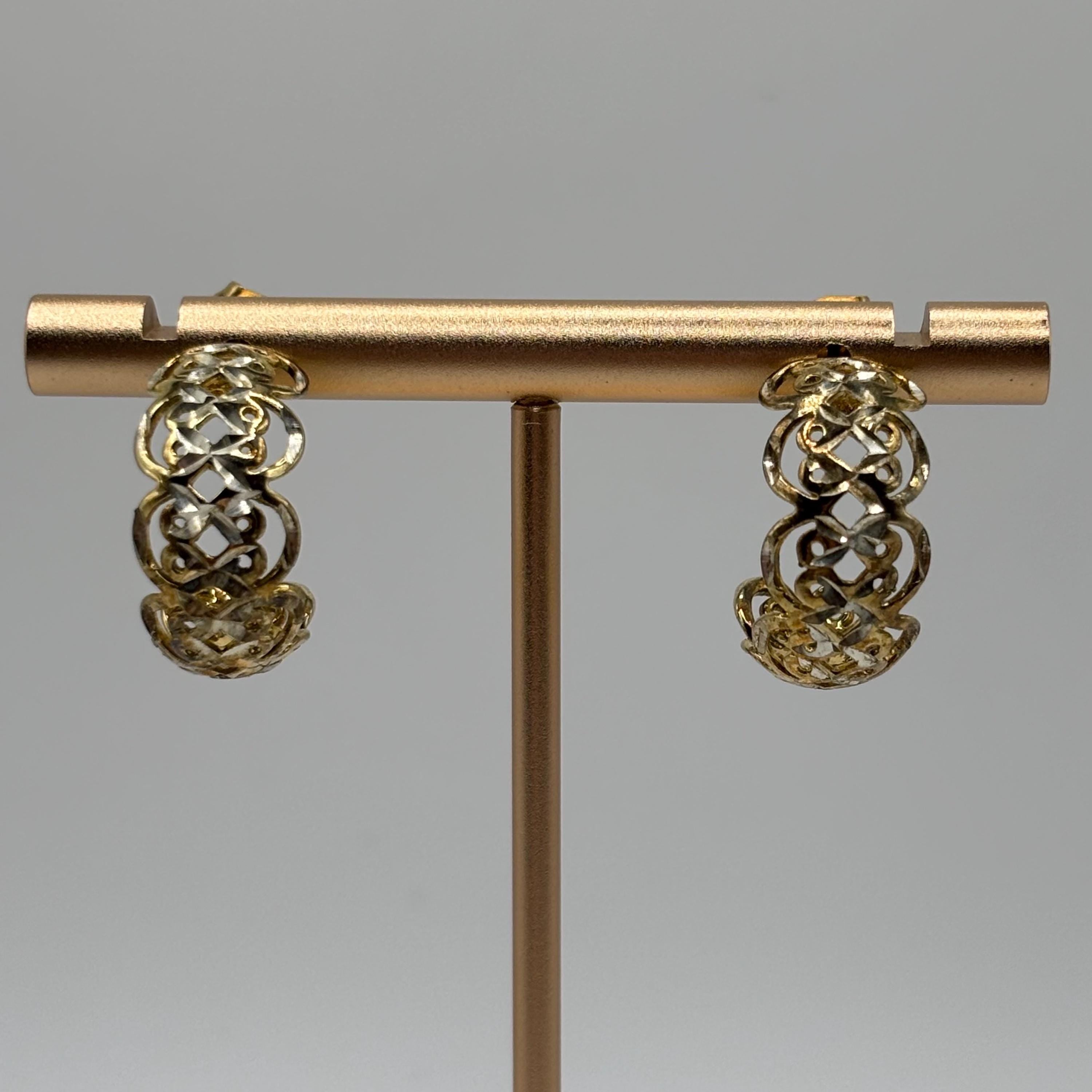 Vintage Gold Vermeil 925 Silver Open Weave Open Hoop Earrings