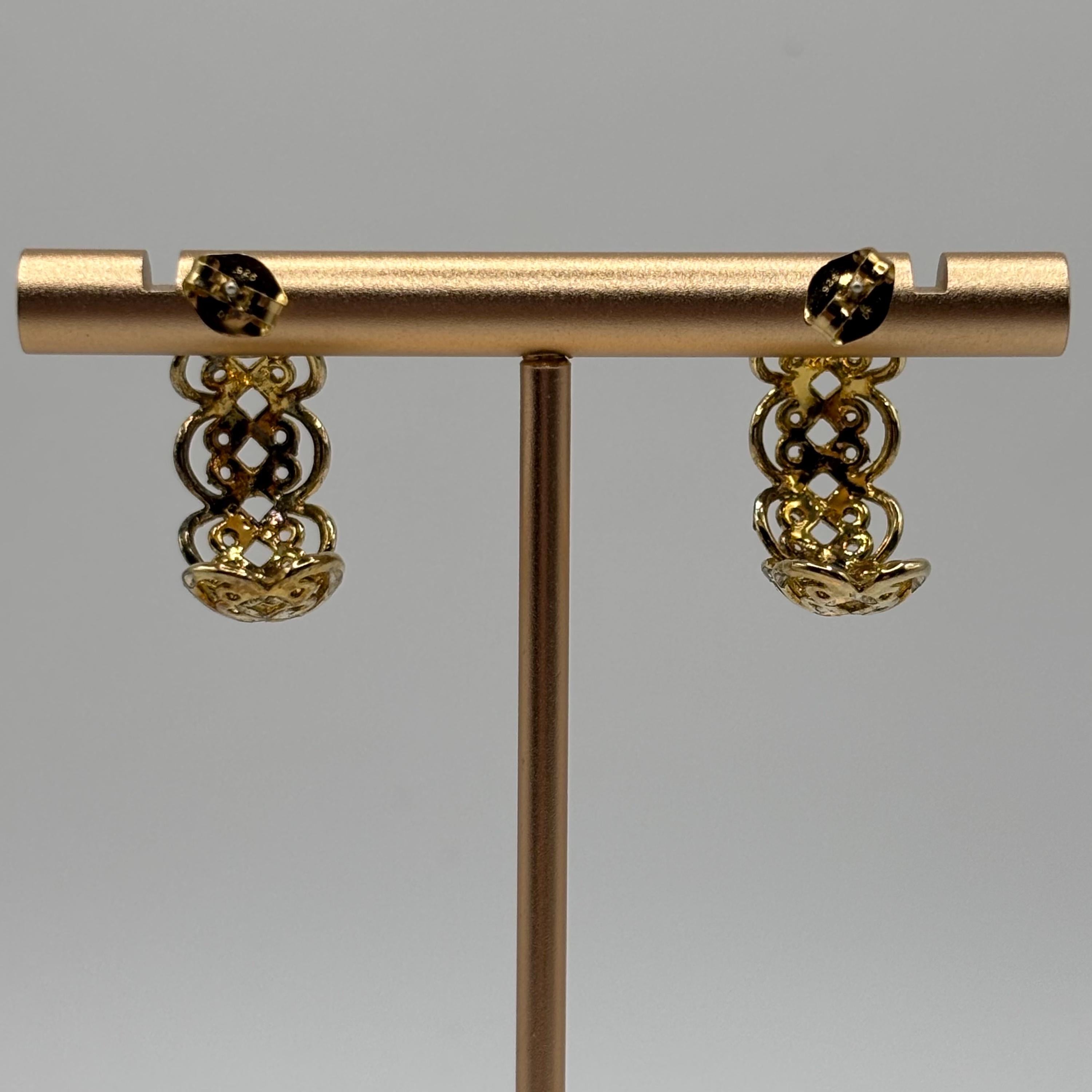 Vintage Gold Vermeil 925 Silver Open Weave Open Hoop Earrings