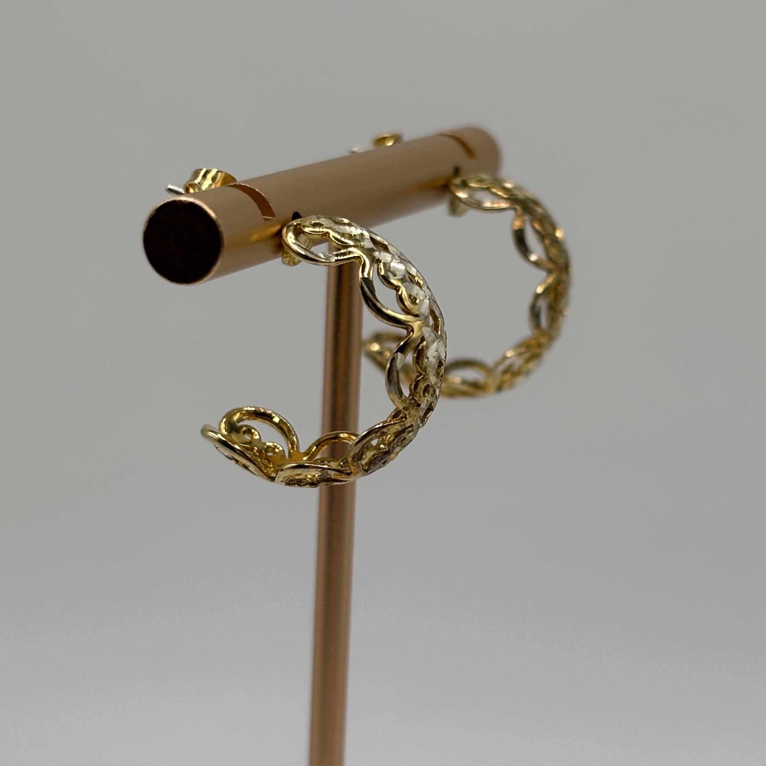 Vintage Gold Vermeil 925 Silver Open Weave Open Hoop Earrings