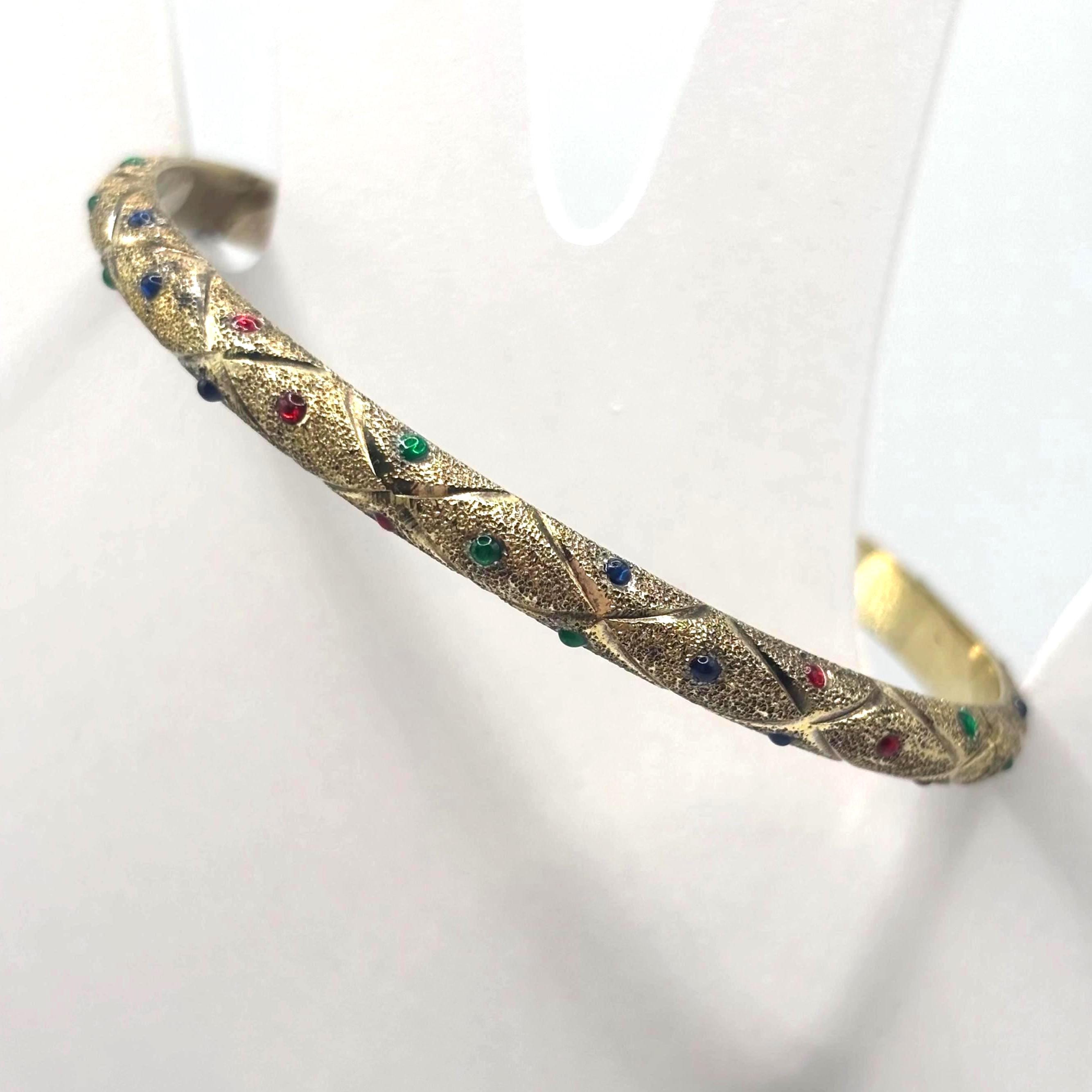 Vintage Gold Vermeil 925 Sterling Silver Bangle Bracelet with Colorful Accents 7.5 Inches Thailand