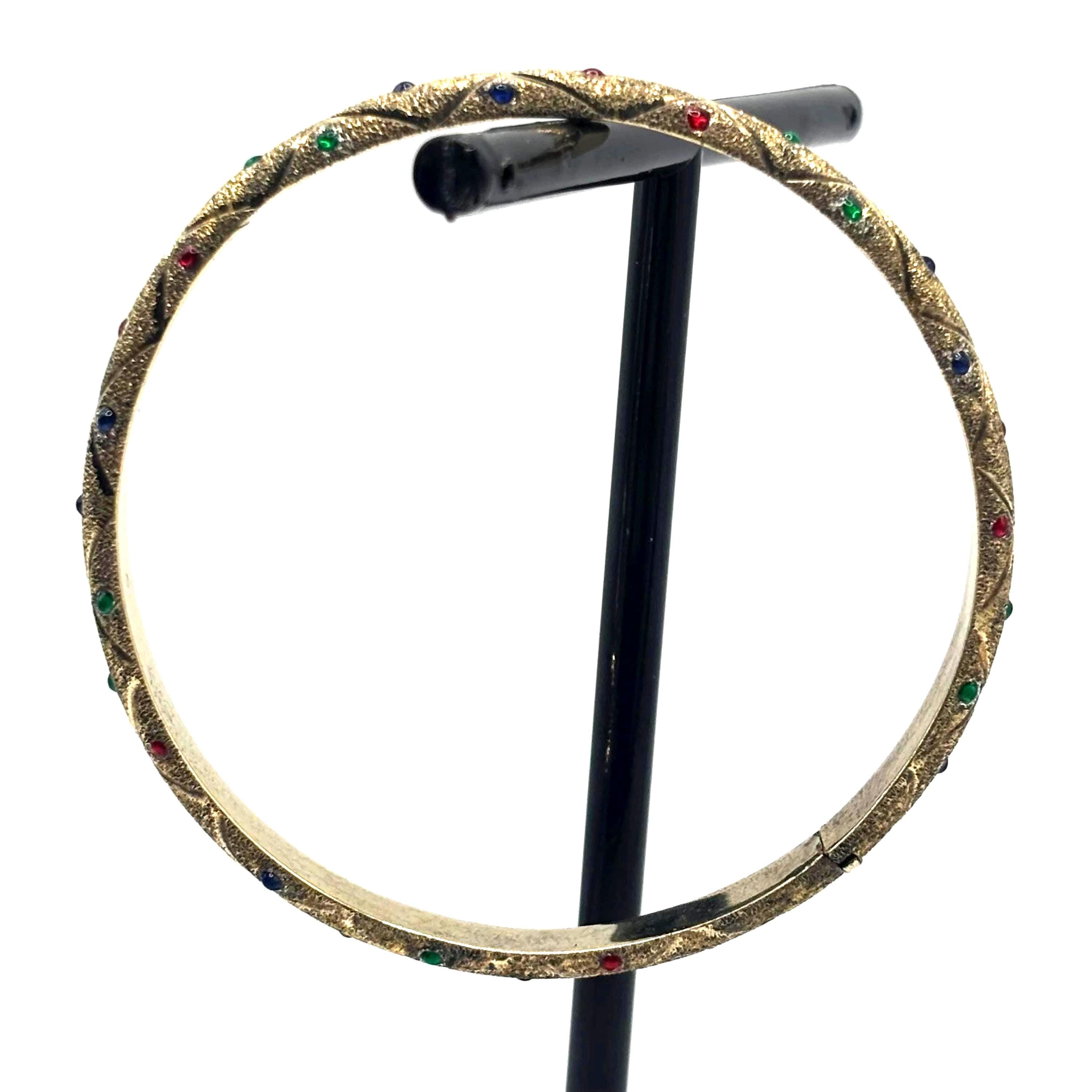 Vintage Gold Vermeil 925 Sterling Silver Bangle Bracelet with Colorful Accents 7.5 Inches Thailand