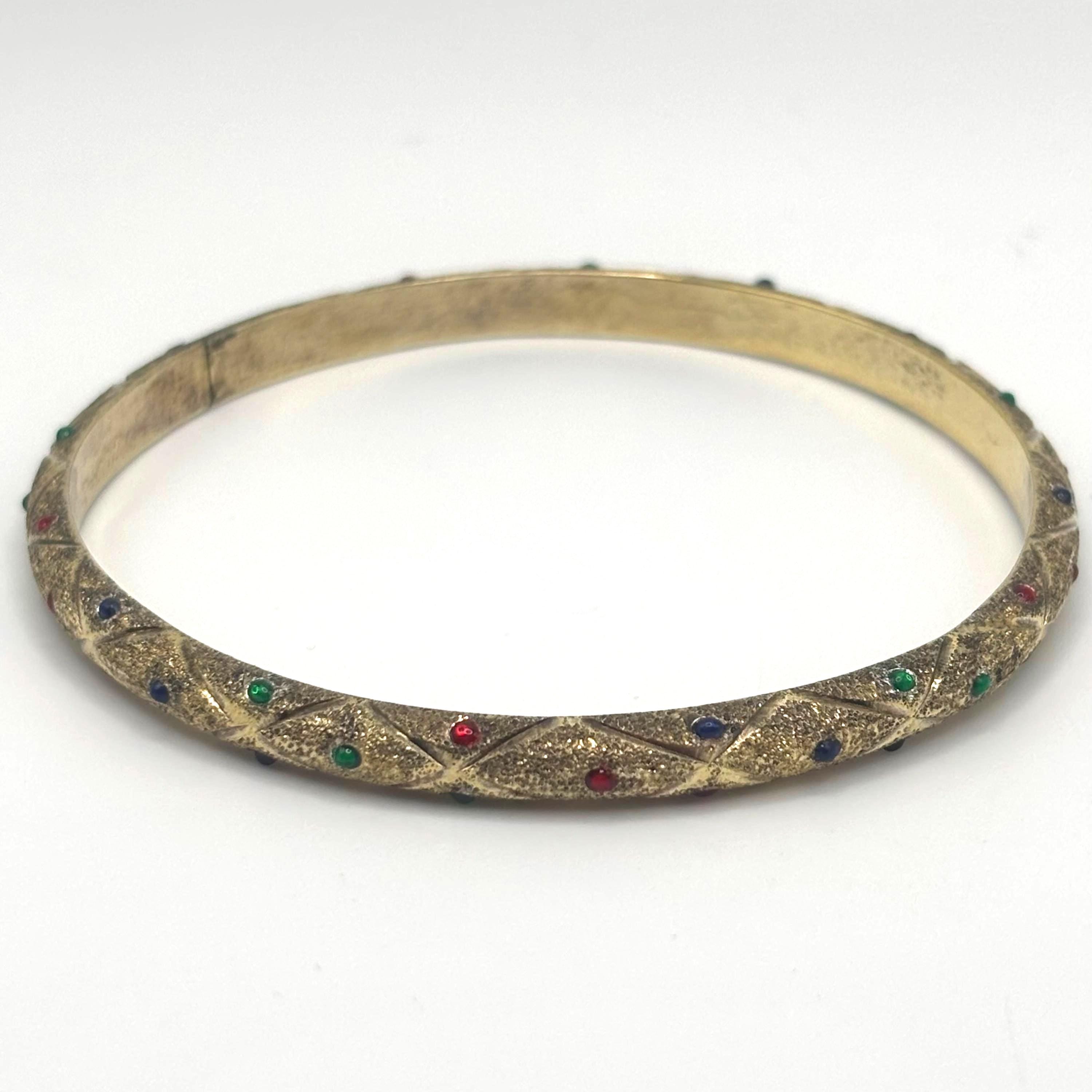 Vintage Gold Vermeil 925 Sterling Silver Bangle Bracelet with Colorful Accents 7.5 Inches Thailand
