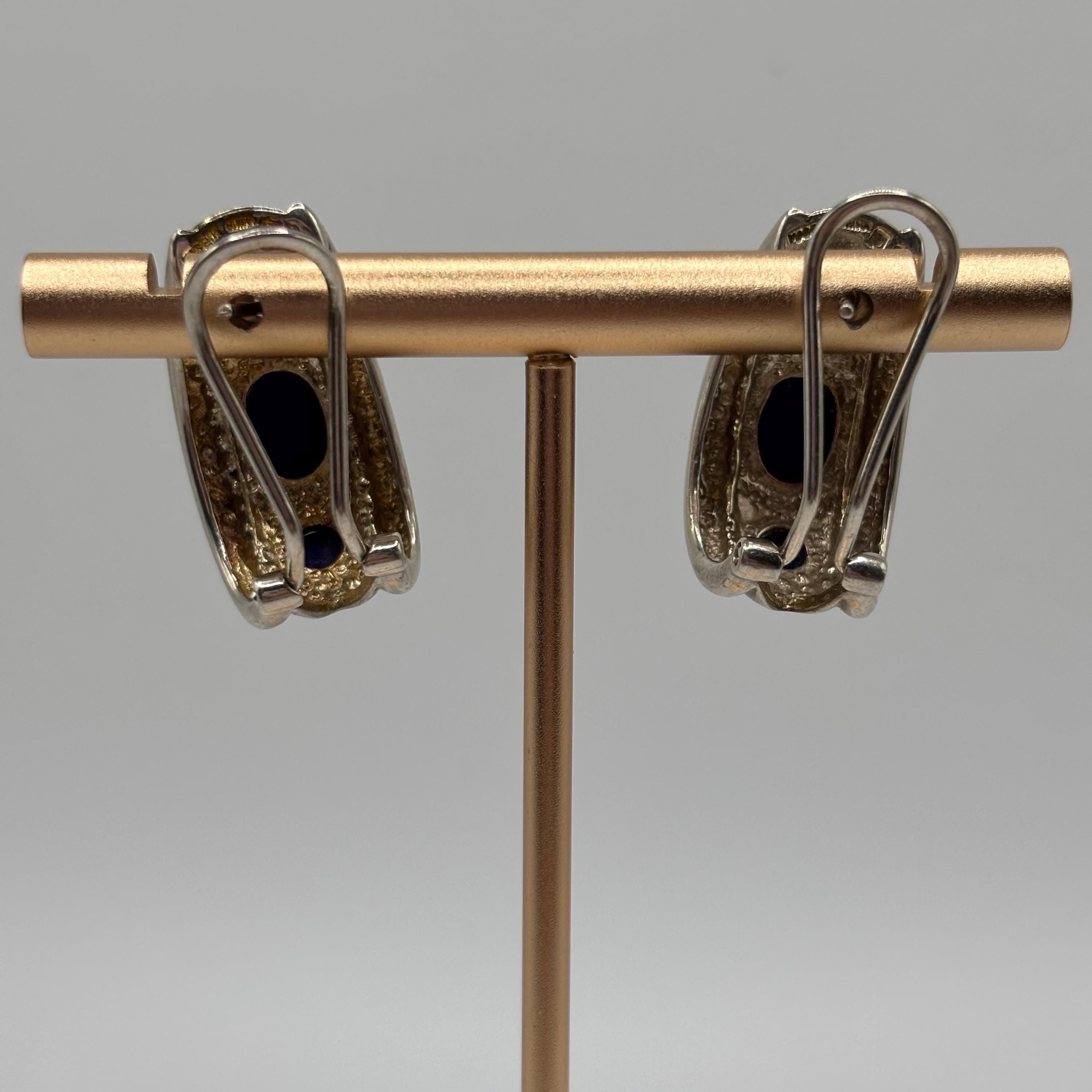 Vintage Gold Vermeil Over 925 Sterling Silver Hoop Earrings With Lapis Lazuli Accents