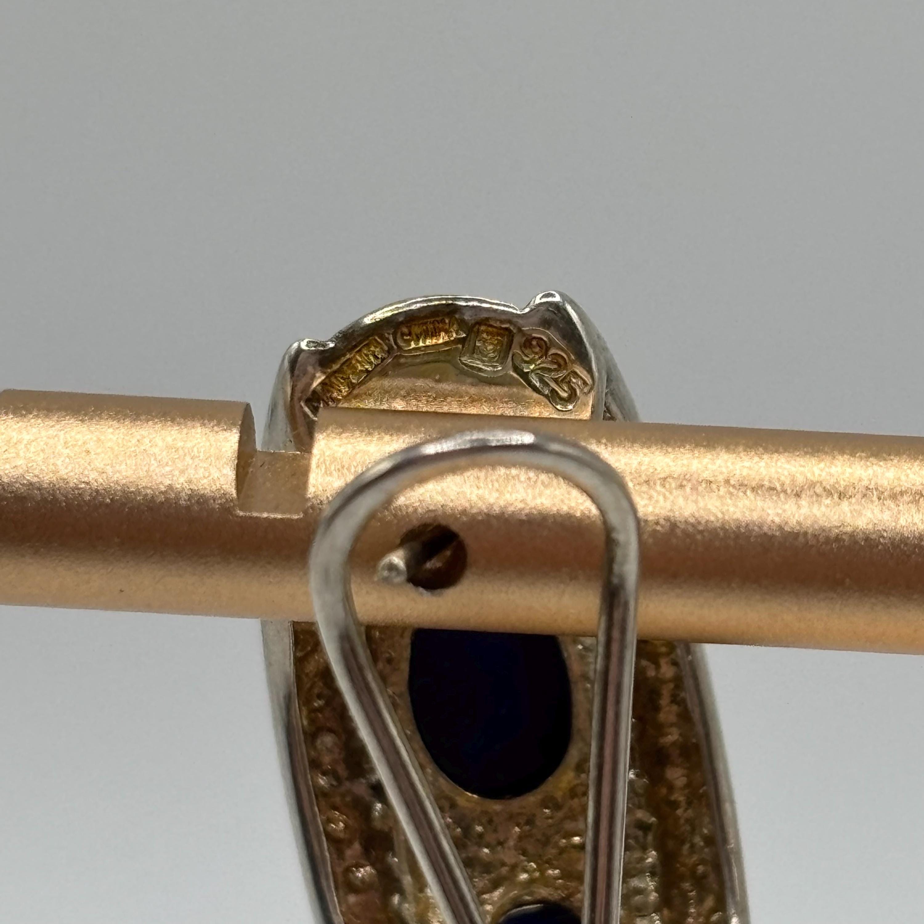 Vintage Gold Vermeil Over 925 Sterling Silver Hoop Earrings With Lapis Lazuli Accents