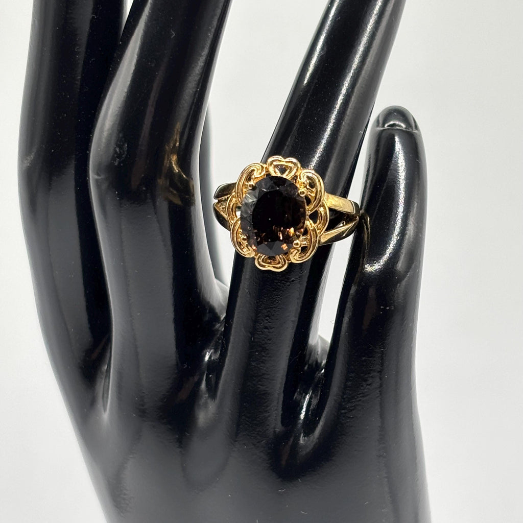 Vintage Gold Vermeil Over 925 Sterling Silver Smoky Quartz Ring Size 6.75
