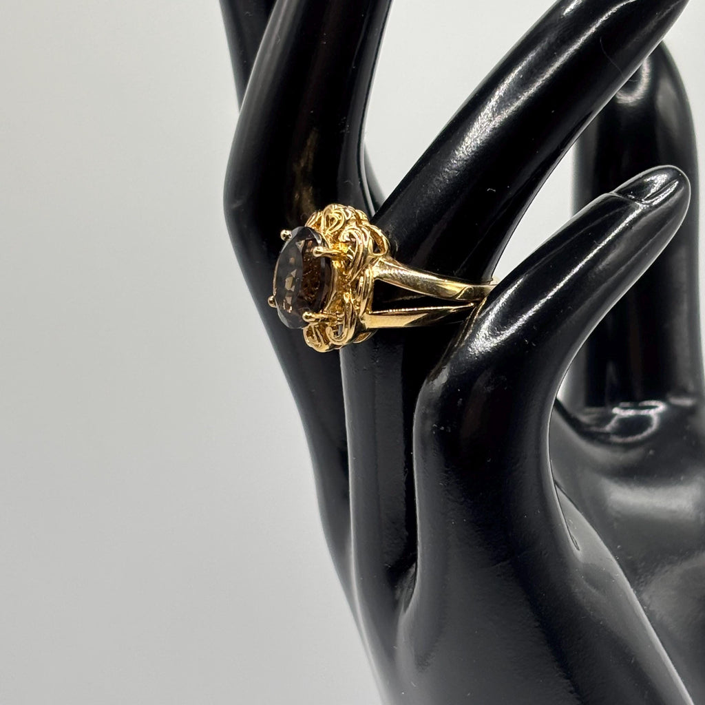 Vintage Gold Vermeil Over 925 Sterling Silver Smoky Quartz Ring Size 6.75
