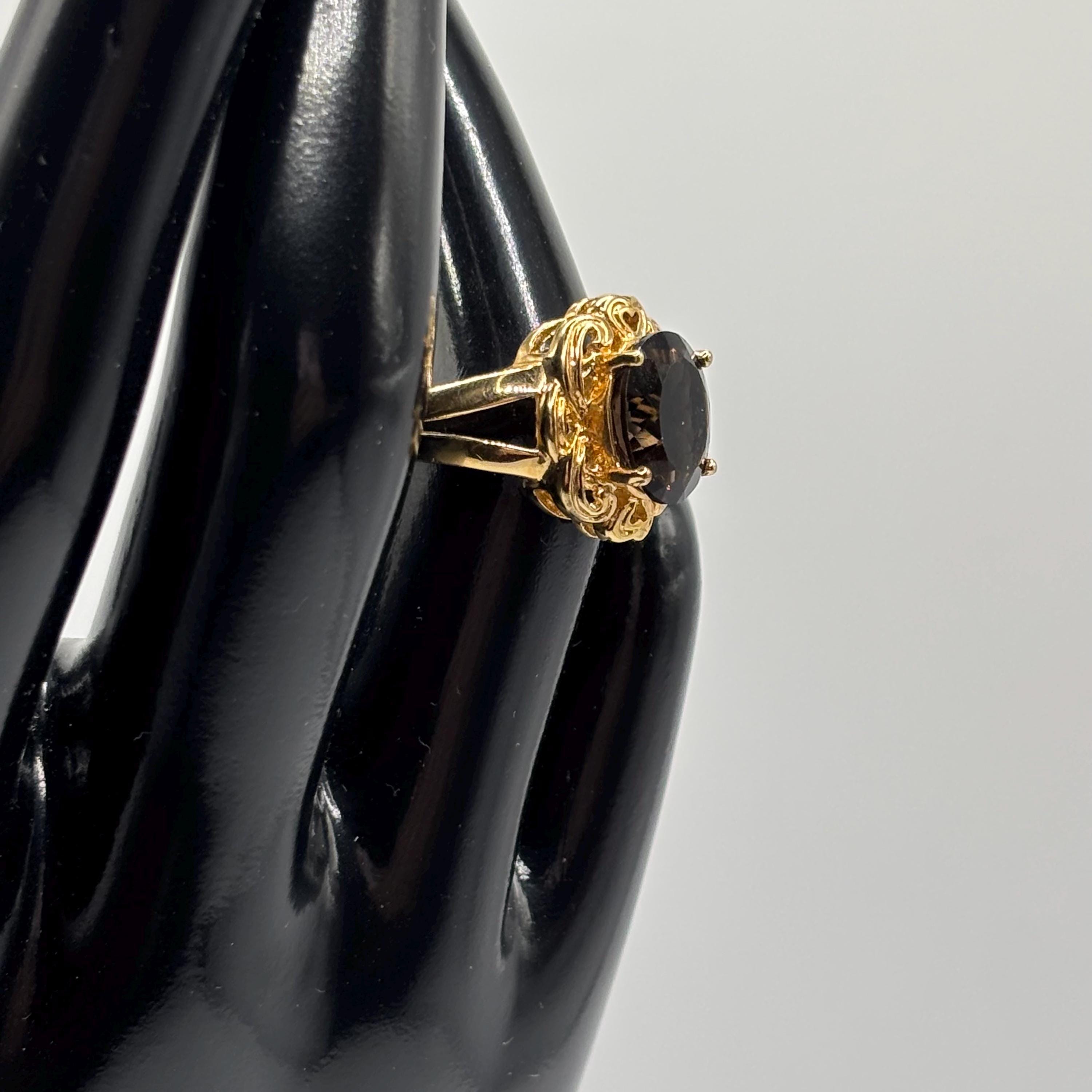 Vintage Gold Vermeil Over 925 Sterling Silver Smoky Quartz Ring Size 6.75