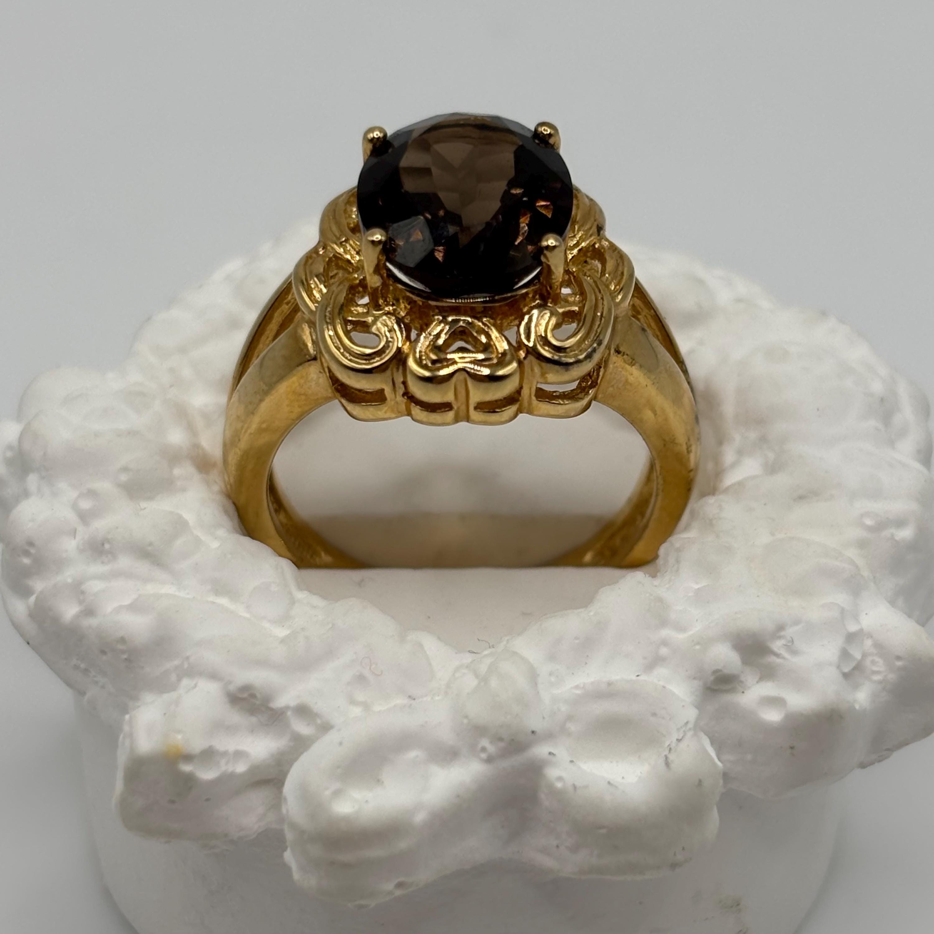 Vintage Gold Vermeil Over 925 Sterling Silver Smoky Quartz Ring Size 6.75