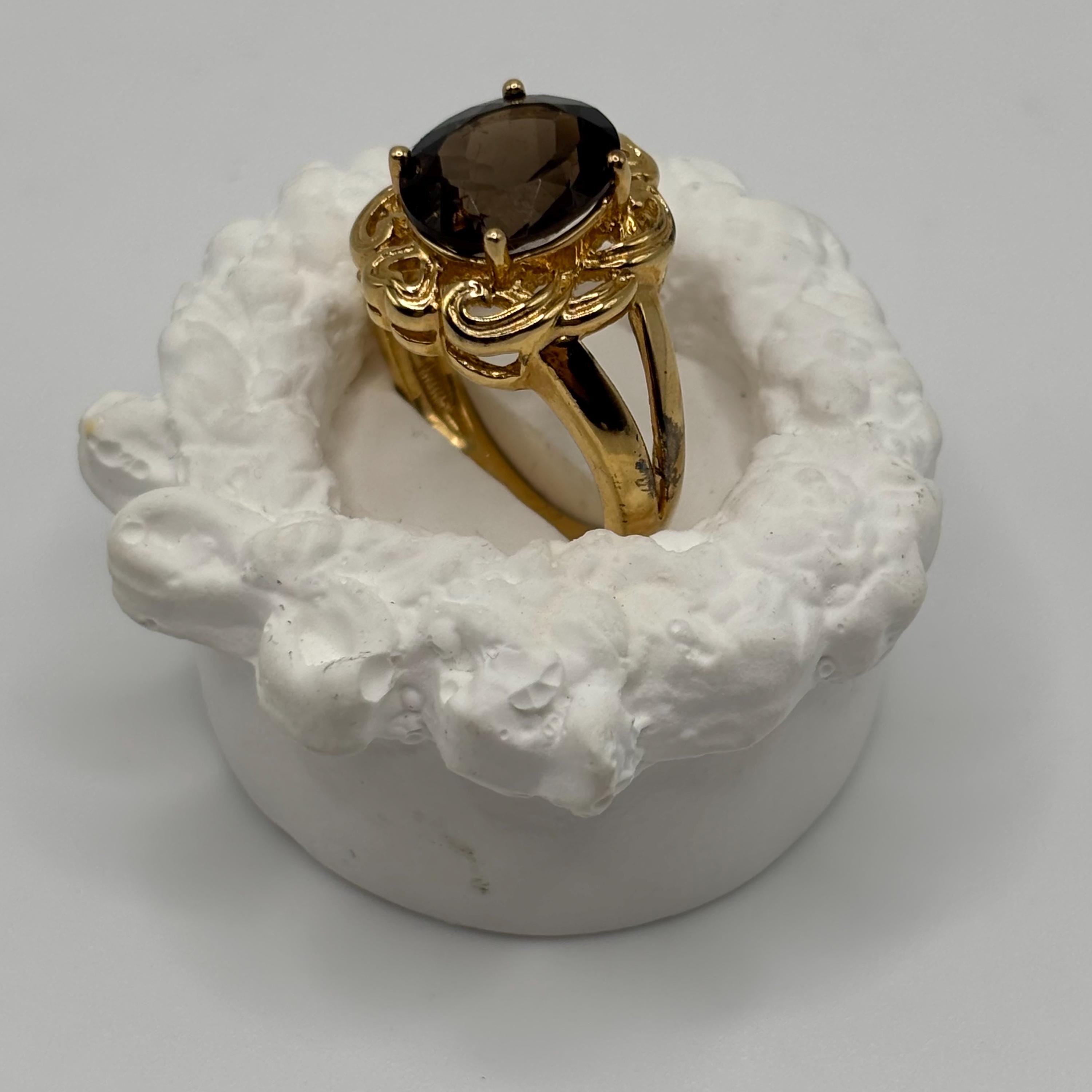 Vintage Gold Vermeil Over 925 Sterling Silver Smoky Quartz Ring Size 6.75